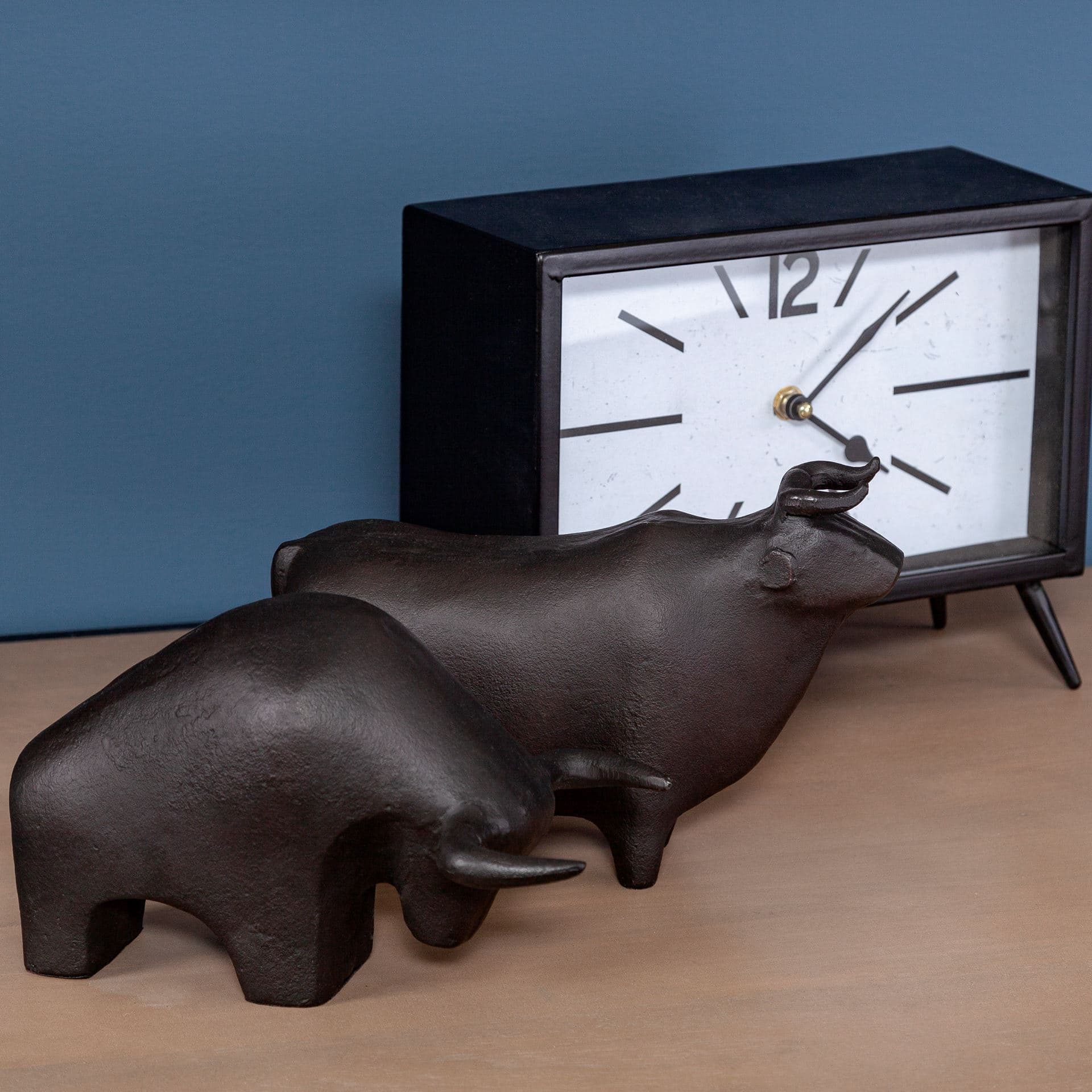 Taurus II 9L x 4W Black Cast Aluminum Bull Decorative Object — in a styled room