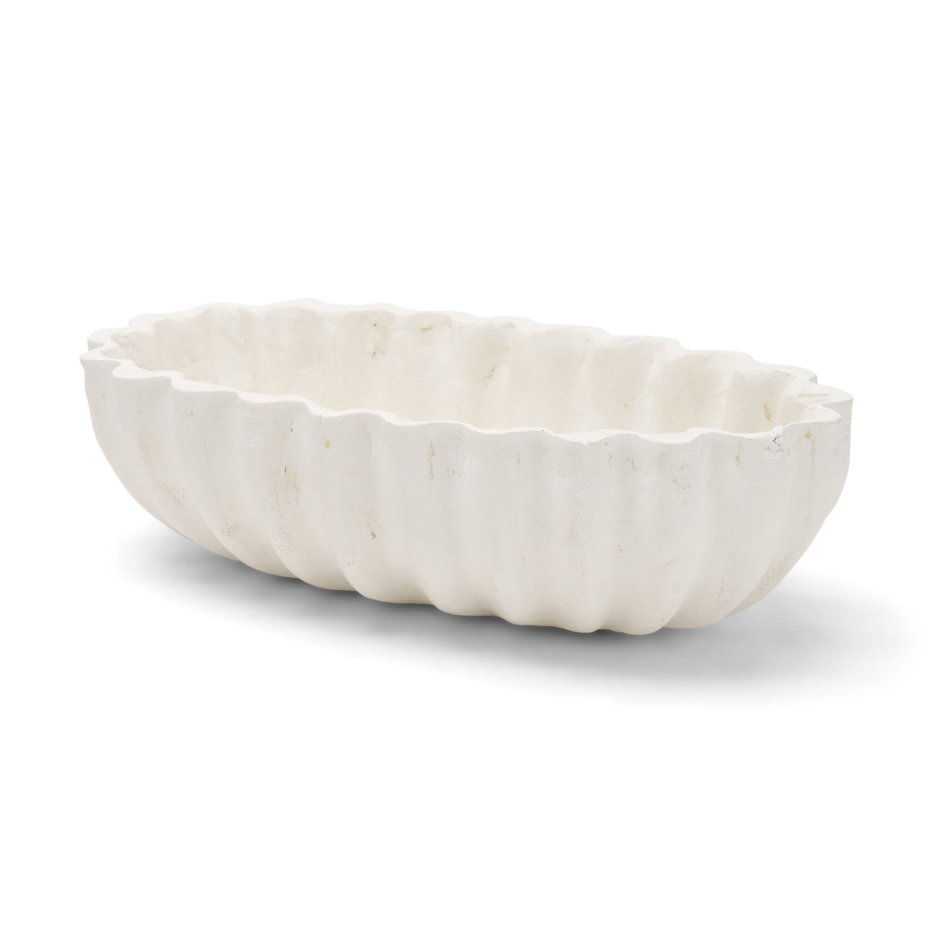 Camelia Fluted White Paper Mache Long Centerpiece Bowl — product photograph