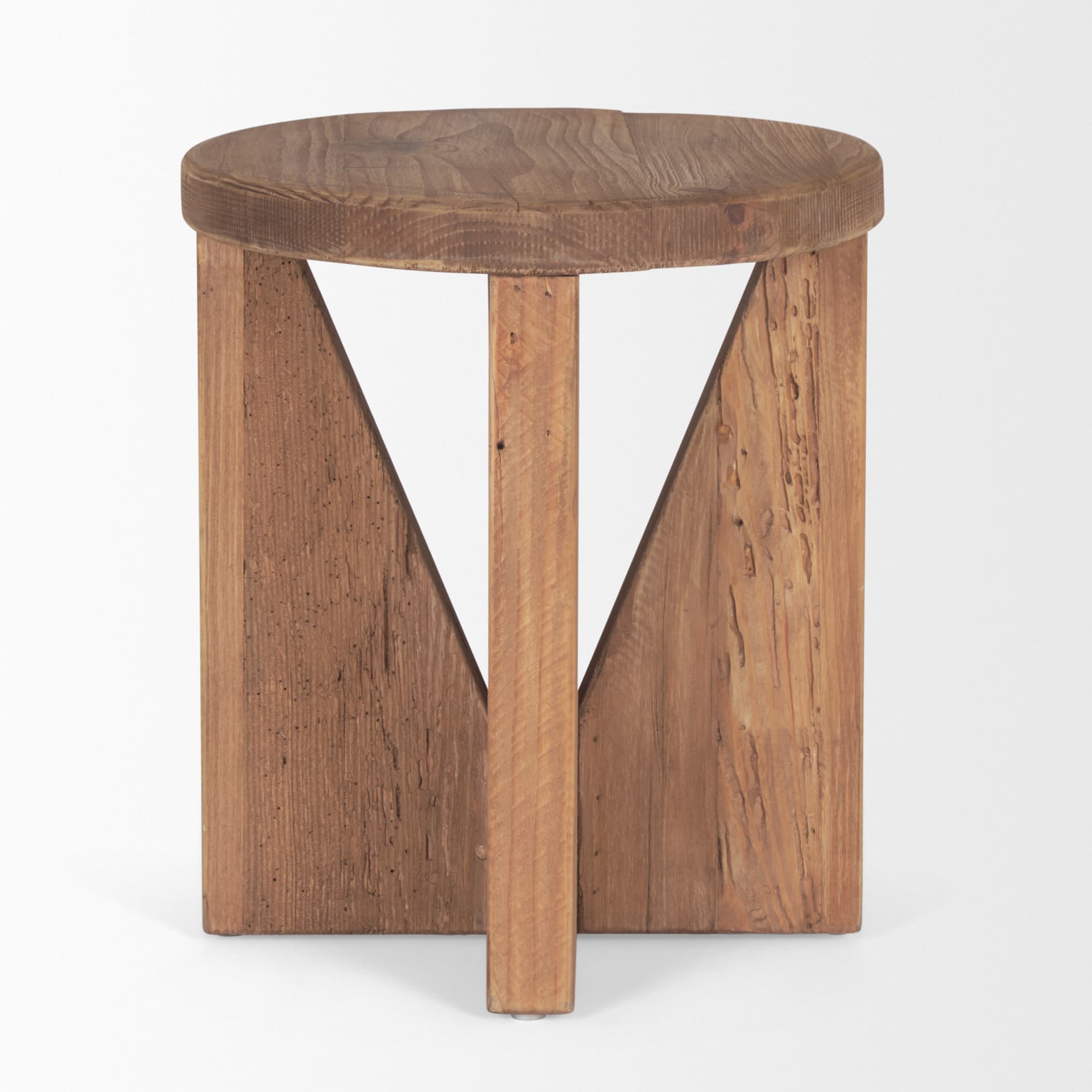 Tahlia Round Natural Brown Wood w/ Angled Legs Stool — product photograph