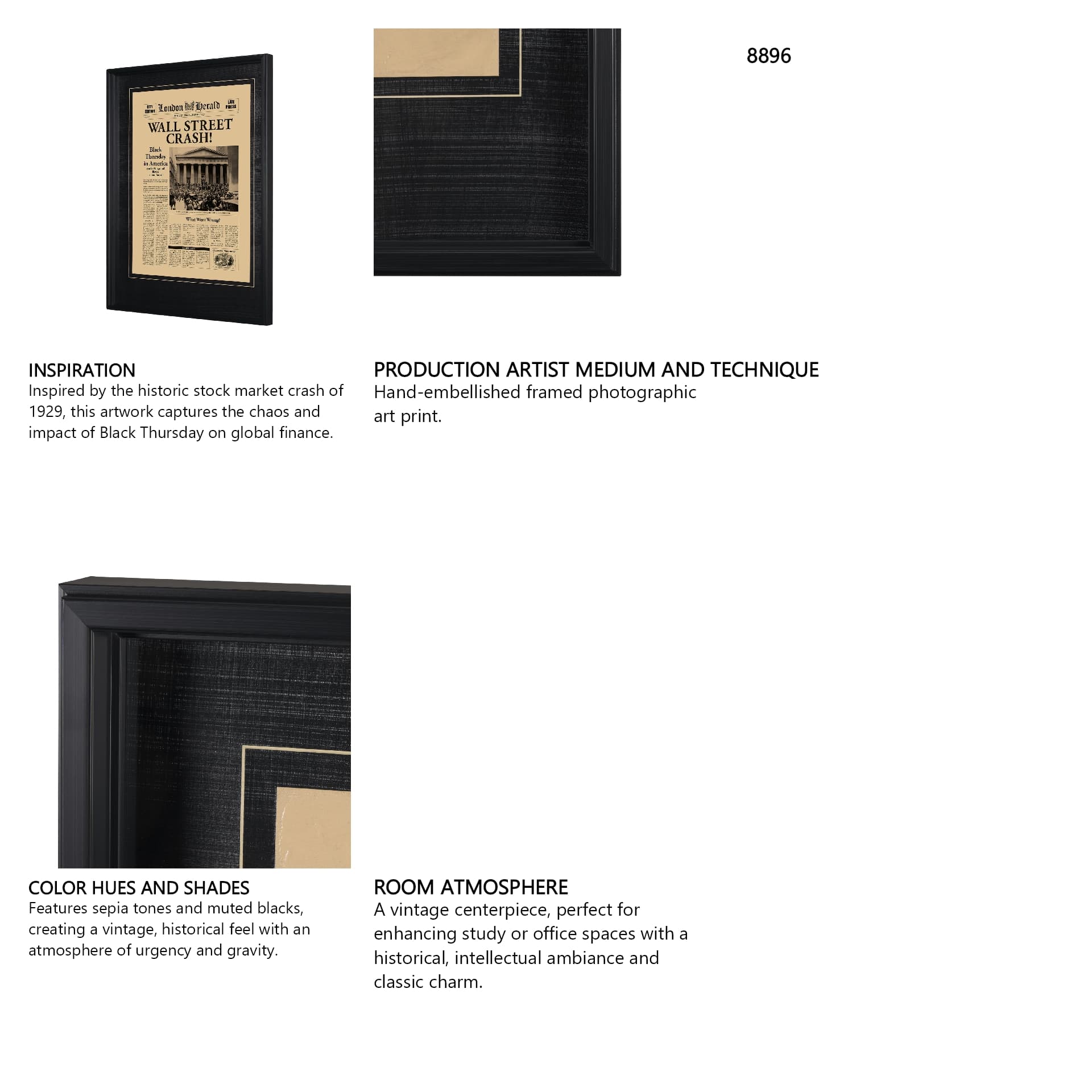 Wall Street Crash by Vintage Collection Hand Embelished Textured Framed Art Photo Matted under Glass — in a styled room