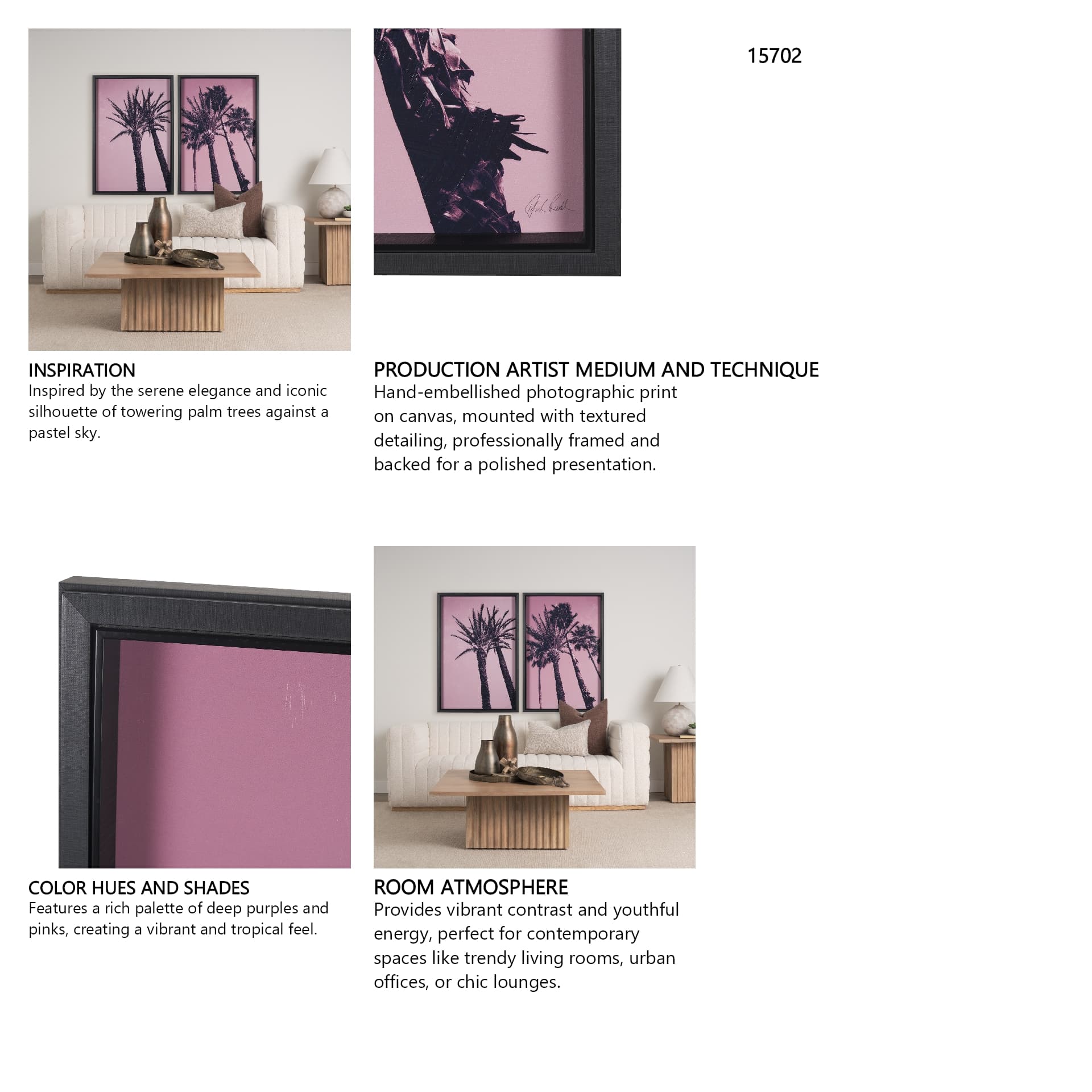 Pink Palms II by Deborah Revell a Hand Embellished Framed Photo Art Print — in a styled room