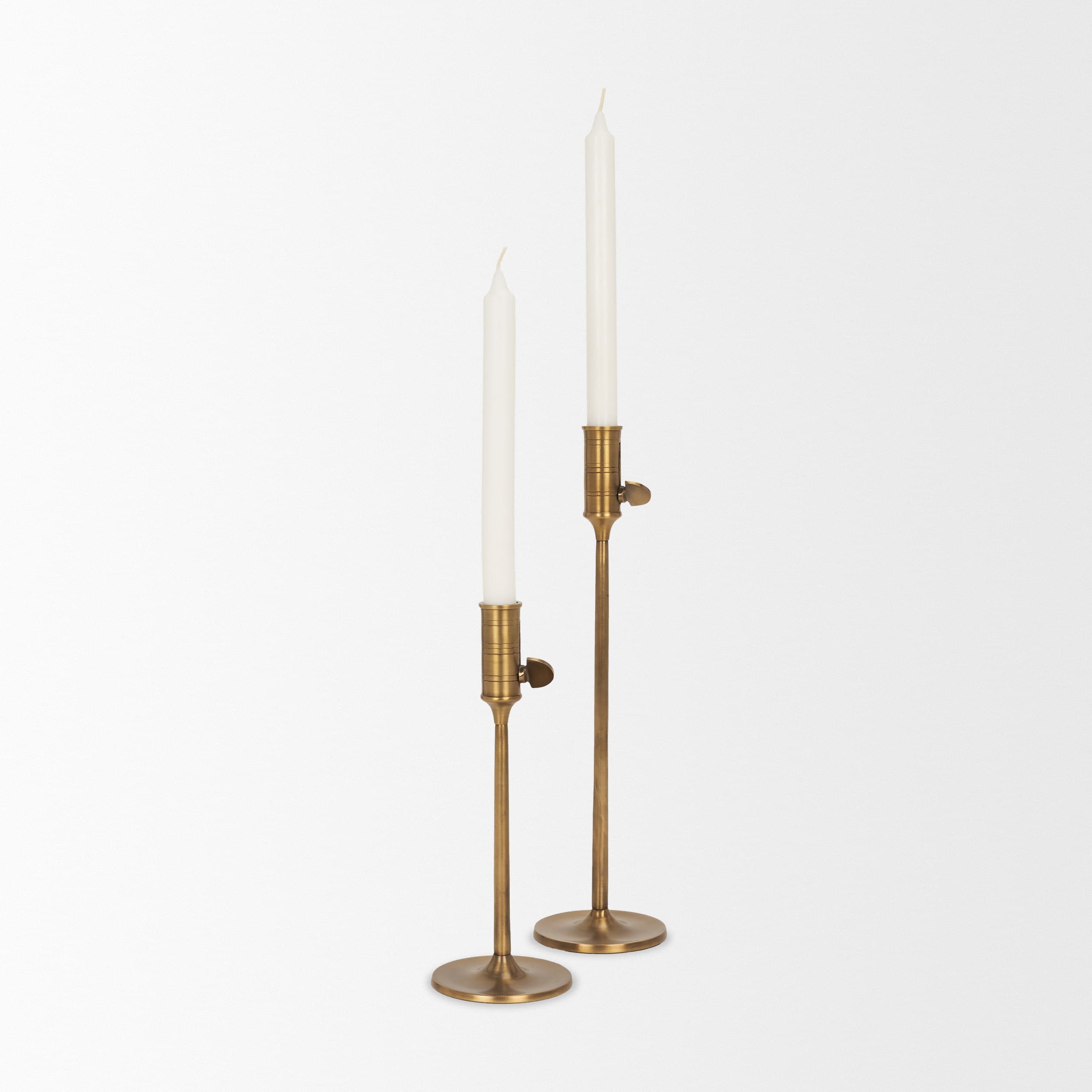 Chantria Small Solid Natural Brass Adjustable Taper Candle Holder — product photograph