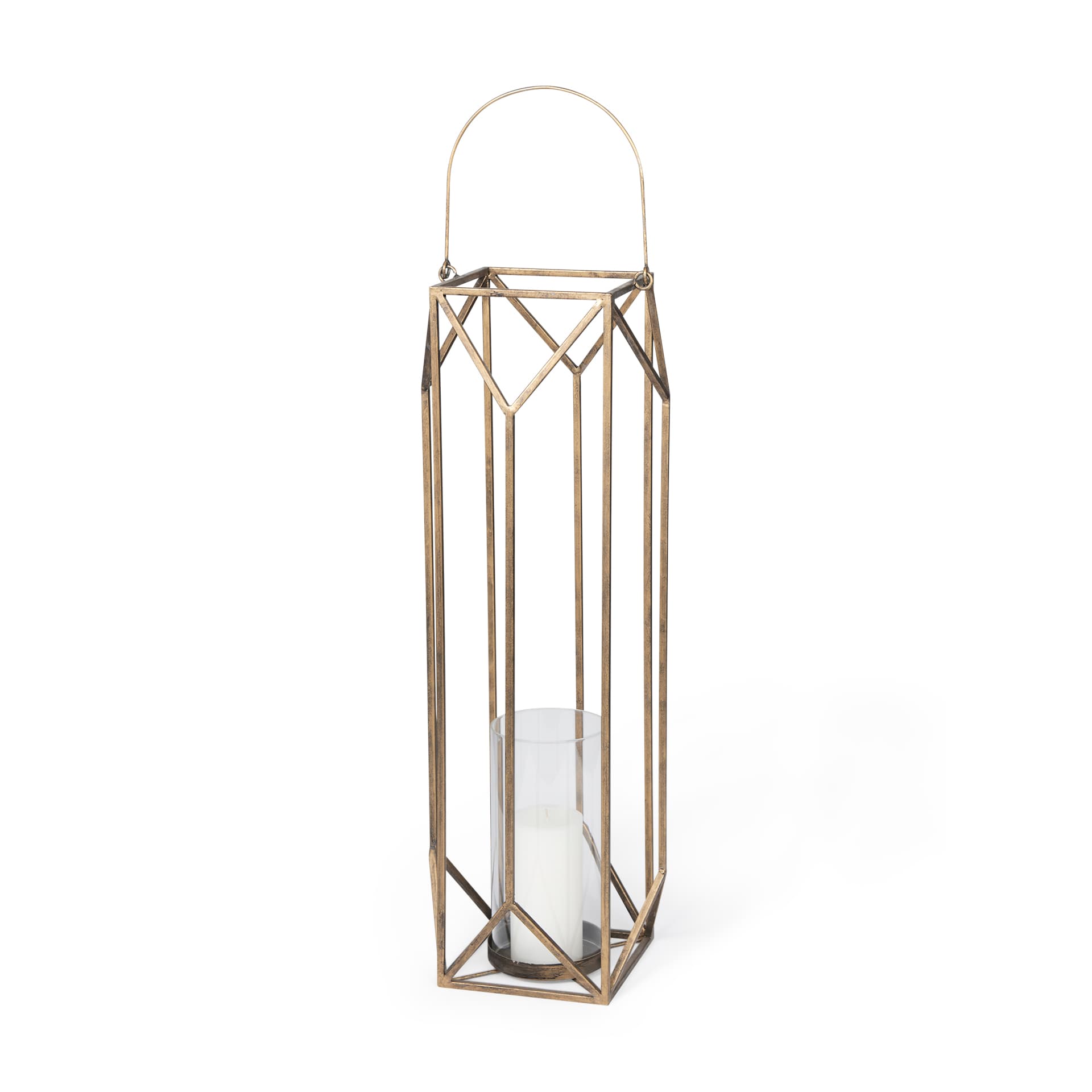 Ivy Large Gold Metal Geometric Cage Candle Holder Lantern — product photograph