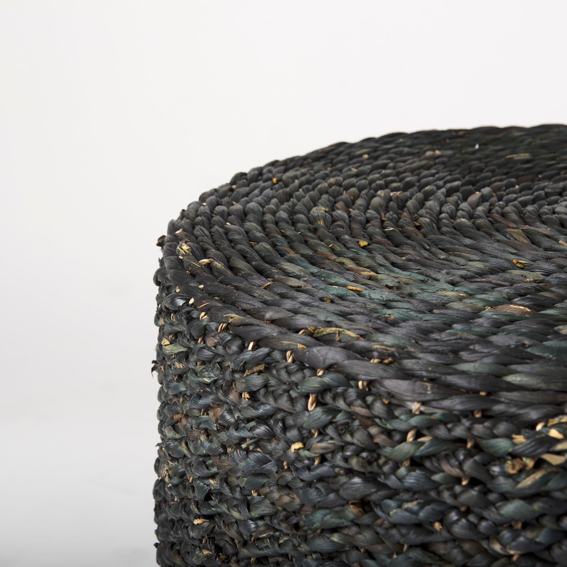 Dina 75L x 75W x 45H Black Cornhusk and Water Hyacinth Round Coffee Table Pouf — product photograph
