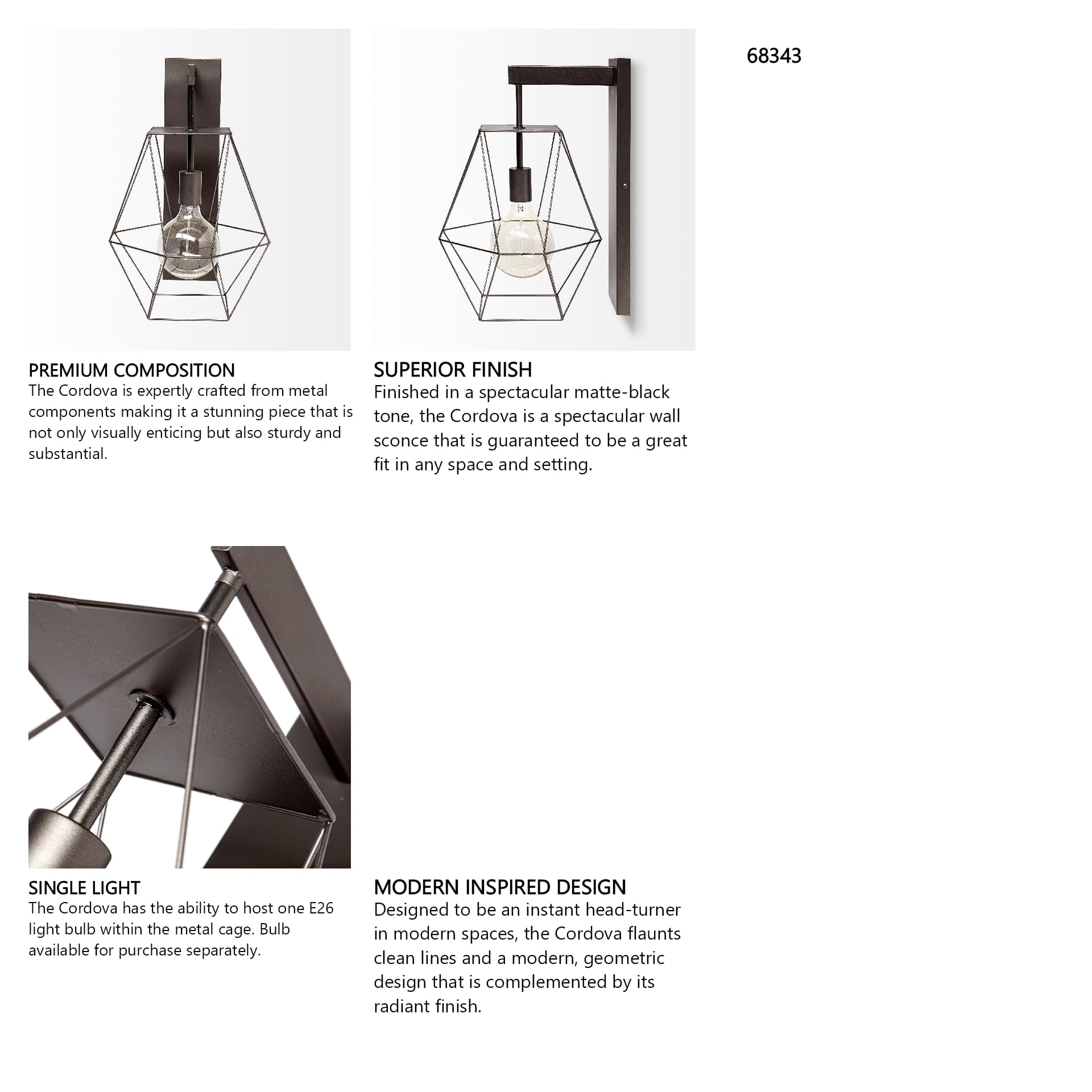 Cordova 12x19 Gray Metal Hanging Bulb Caged Wall Sconce — in a styled room