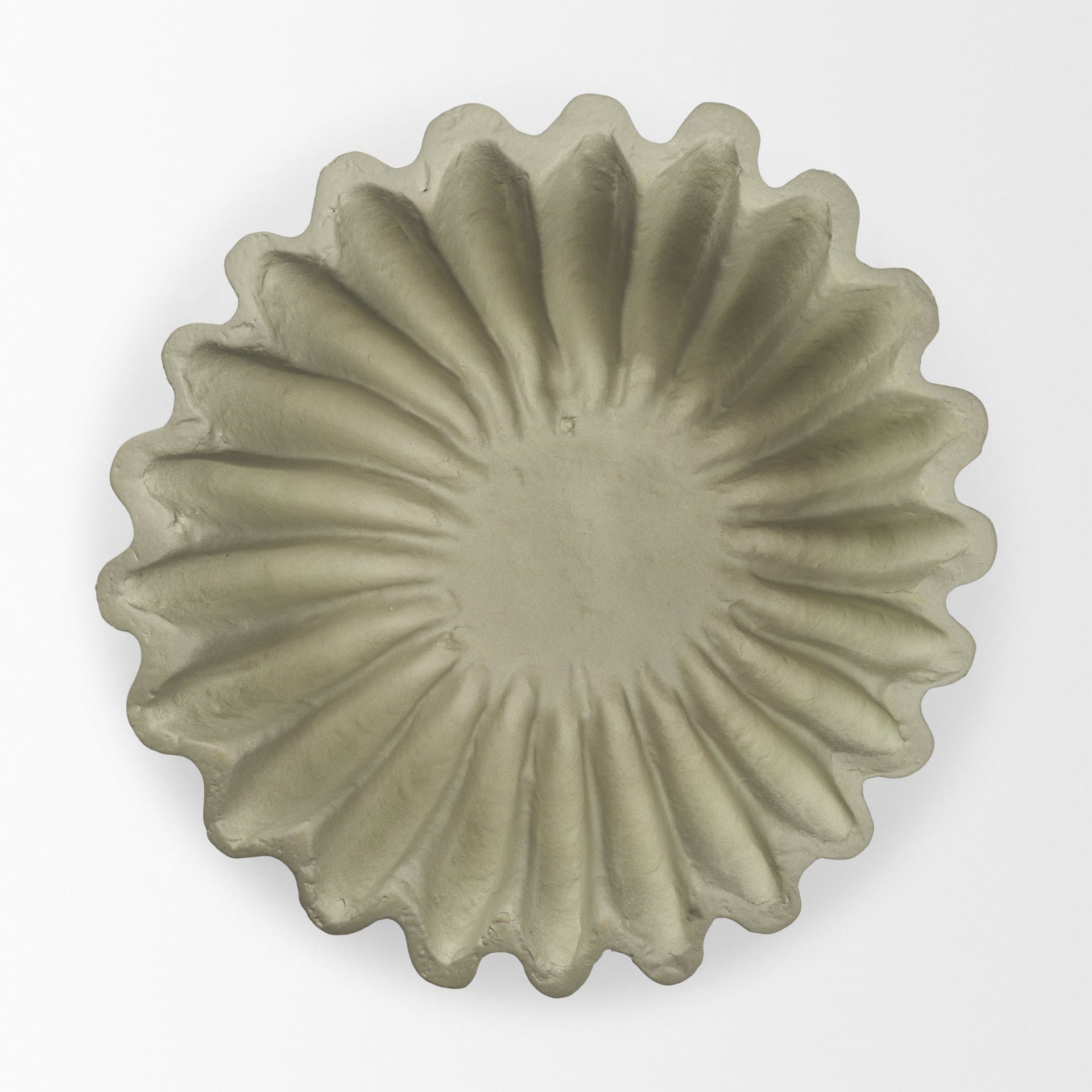 Camelia Small Fluted Sage Green Paper Mache Round Centerpiece Bowl — product photograph
