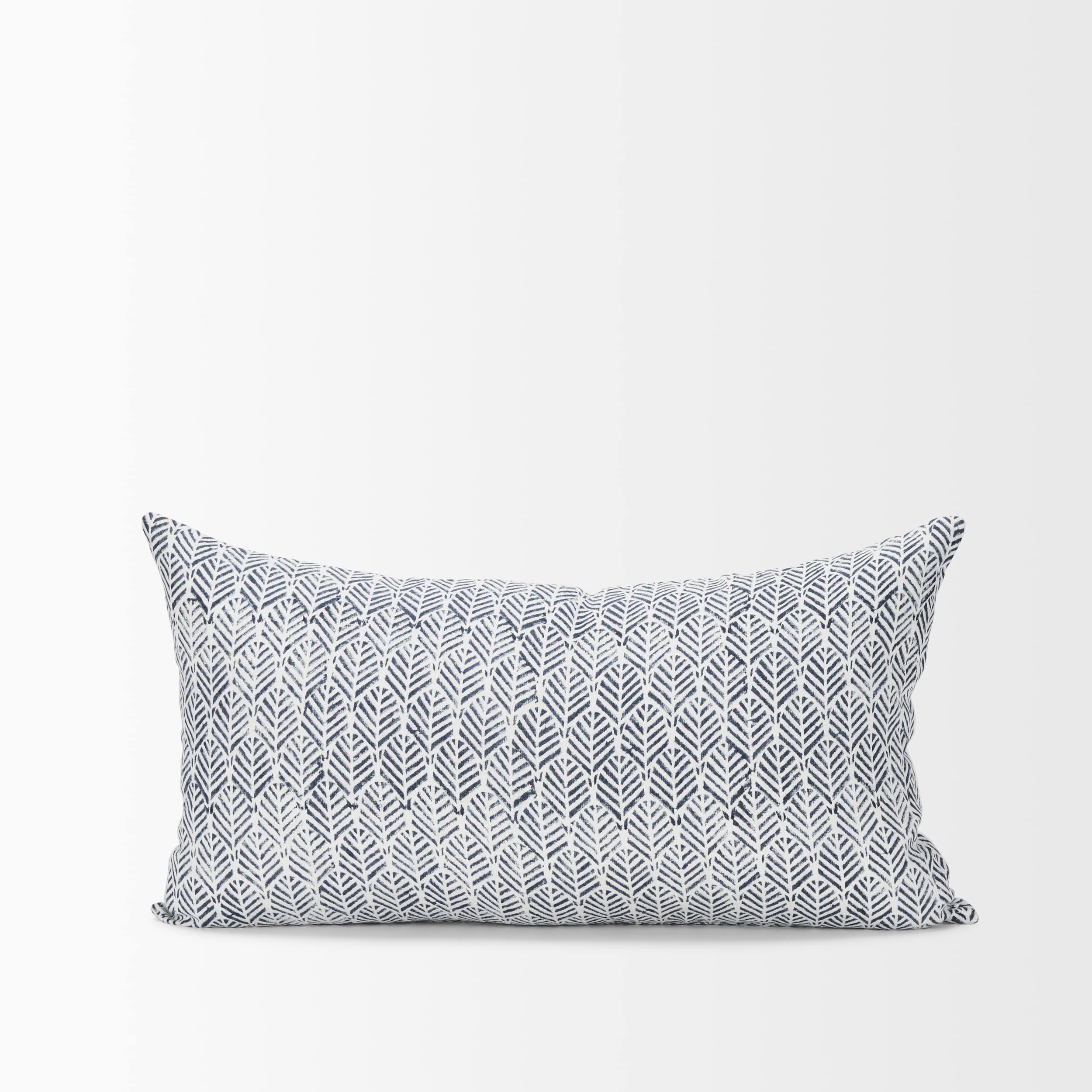 Janelle 14x26 Cream w/ Indigo Print Linen Lumbar Pillow Cover — product photograph