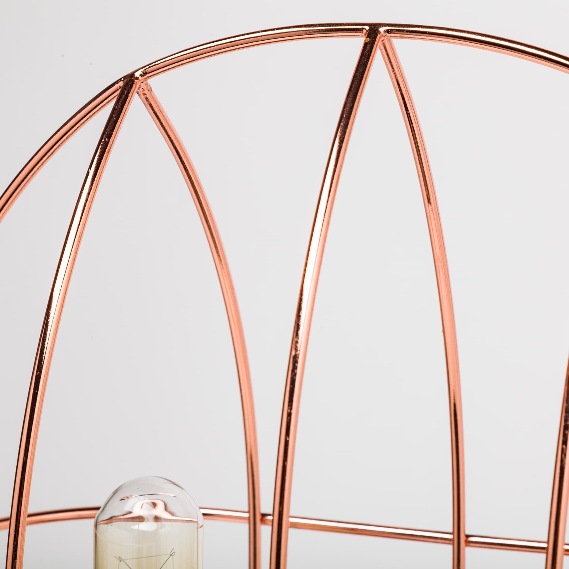 Sutton (19.3"H) Rose-Gold Metal Cylindrical Cage Three Bulb Table Lamp — product photograph