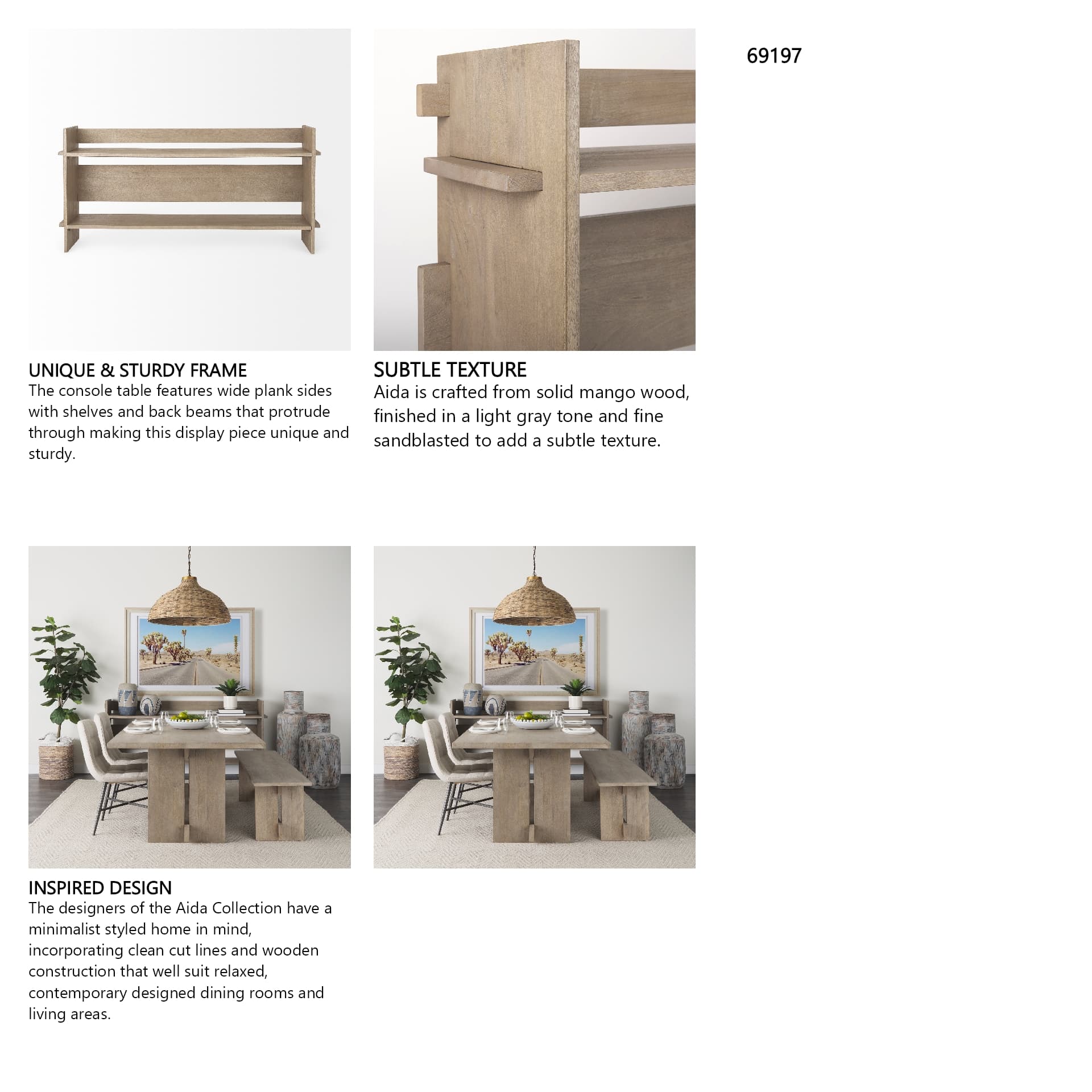Aida Light Gray Wood Console Table — in a styled room