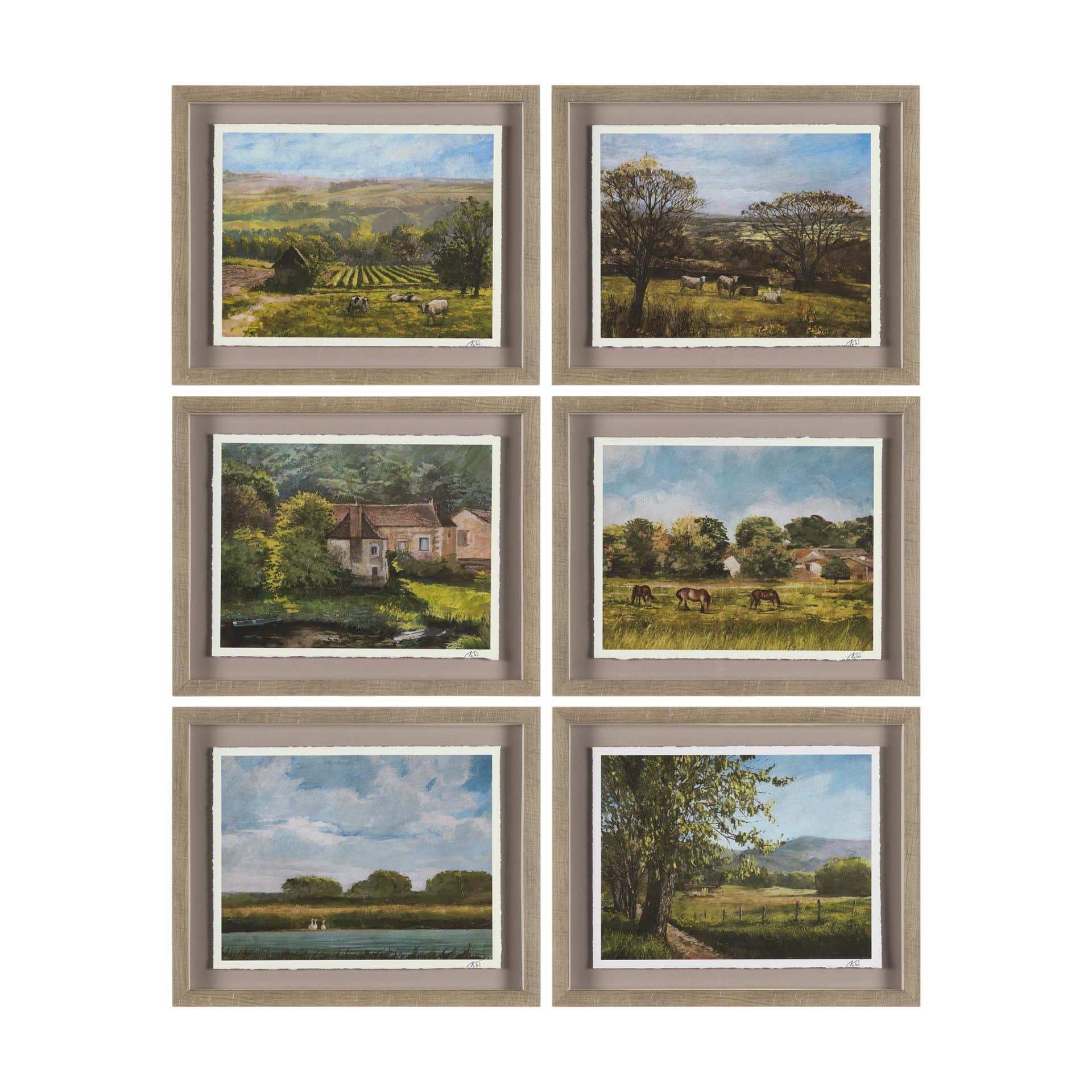 Country View(Set of 6) by Mercana Studio Hand-Embellished Textured Framed Artwork Matted under Glass — product photograph