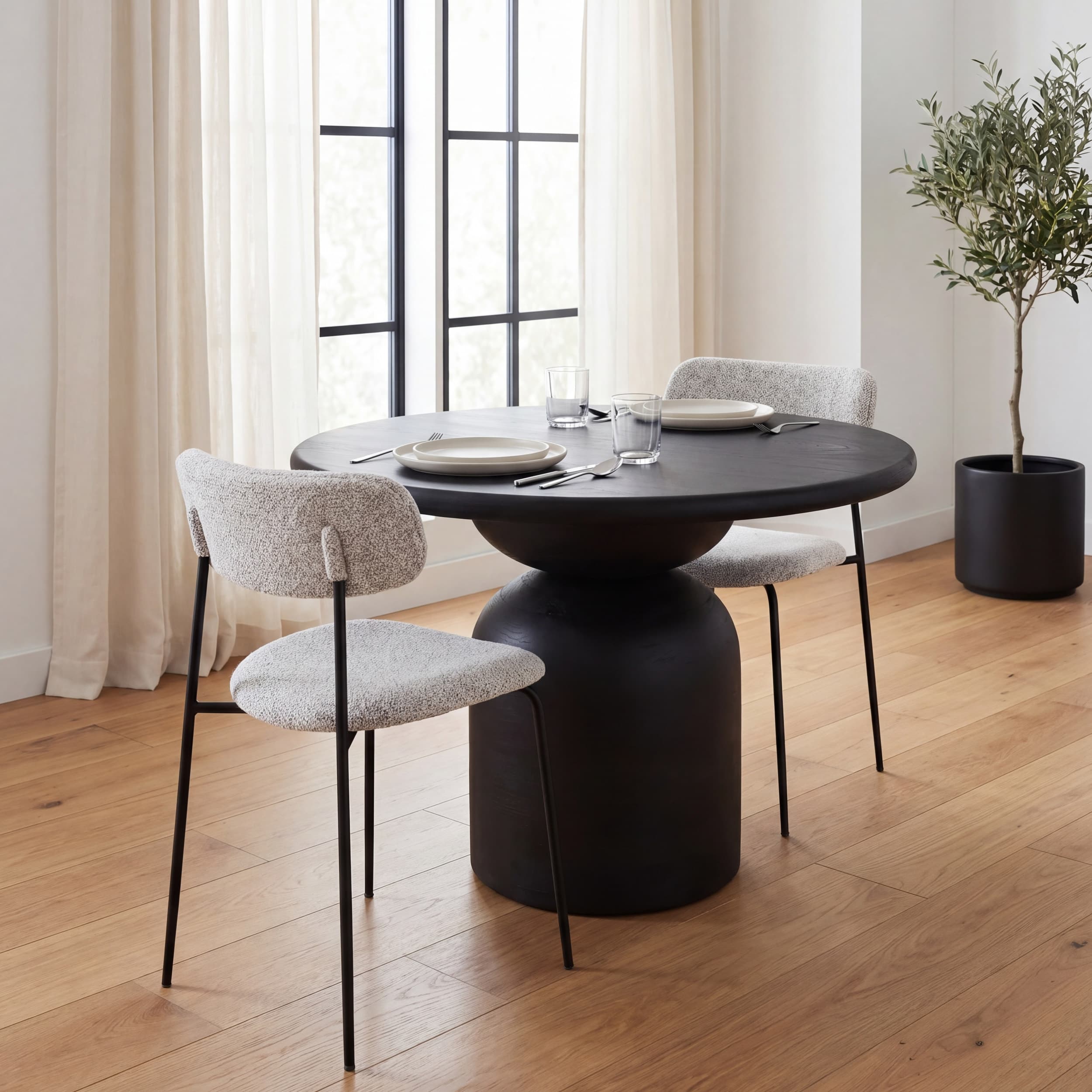 Casey Curved Back Dining Side Chair | Gray Fabric w/ Black Metal — product photograph