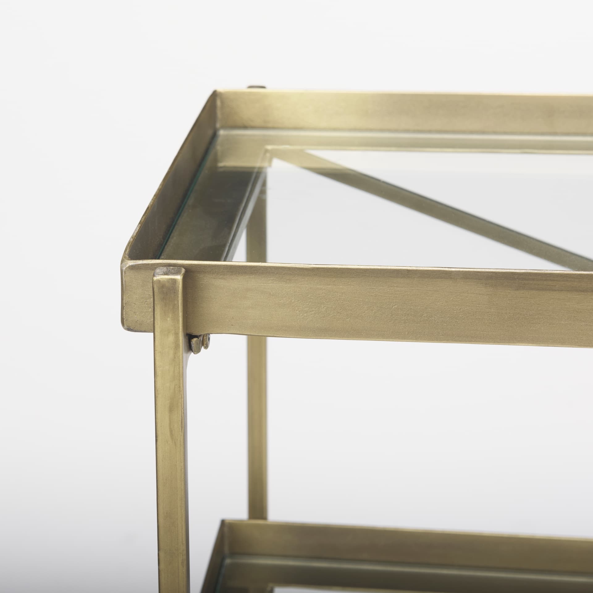 Trey 72.0L x 16.0W x 30.0H Gold Metal W/Glass Console Table — product photograph
