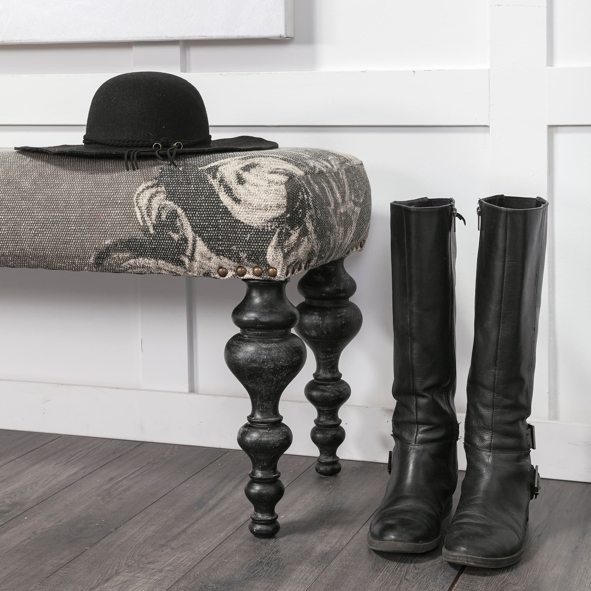 Alhambra 55L x 14W Upholstered Gray Seat W/Black Wood Legs Accent Bench — product photograph