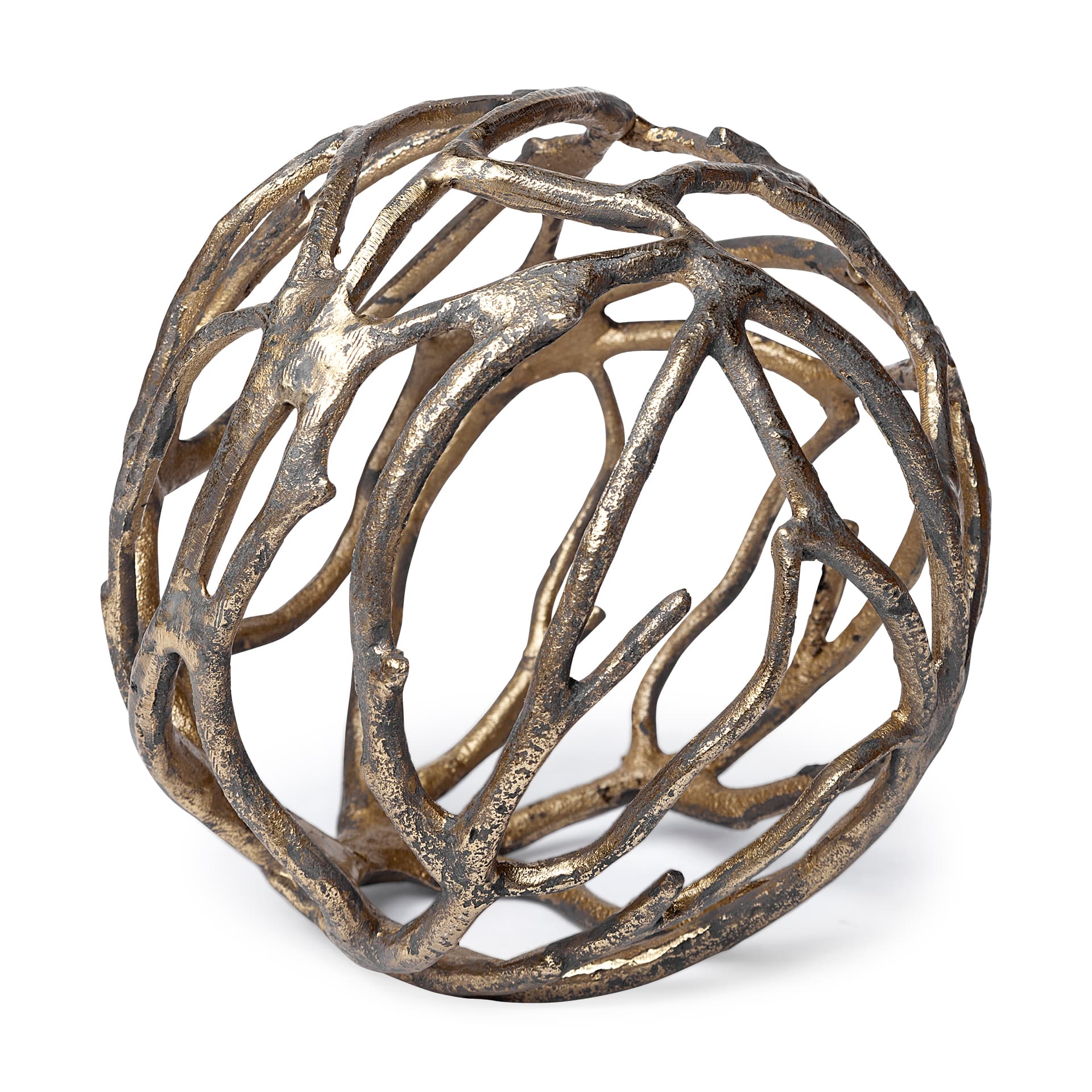 Sphaira Noir II Large 7L x 7W Gold Cast Aluminum Decorative Tree Branch Orb — product photograph