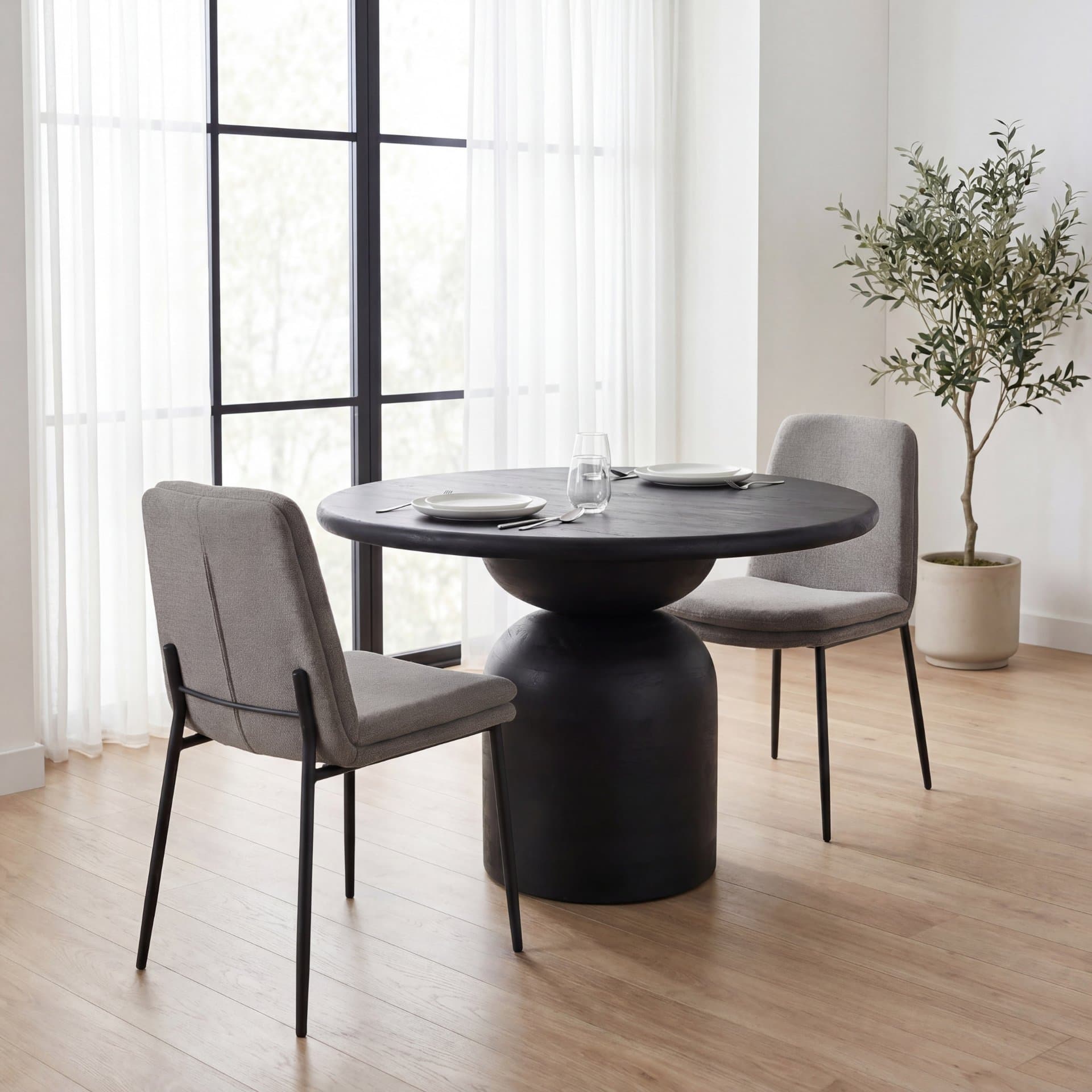 Eve Curved Back Dining Side Chair | Gray Fabric w/ Black Metal — product photograph