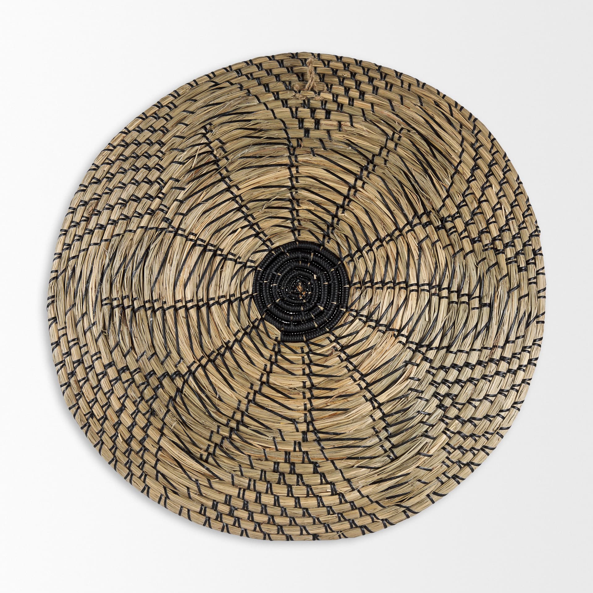 Mekhi 24.0L x 24.0W x 3.5 Light Brown Seagrass W/Black String Round Wall Hanging Plate — product photograph