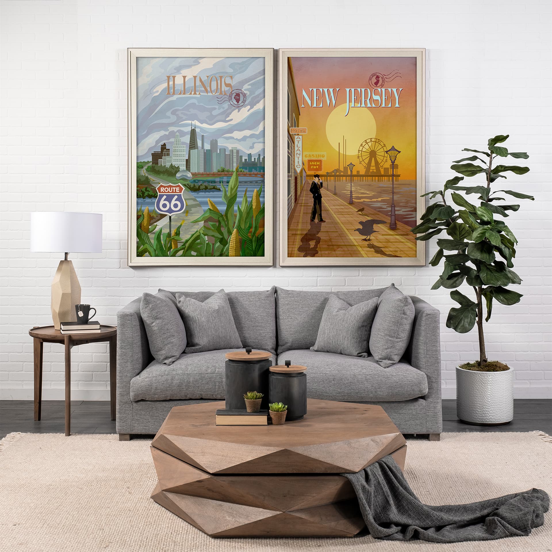 New Jersey Go USA (XL) by Mercana Studio a Hand Embellished Decograph Framed Art Print under Glass — product photograph