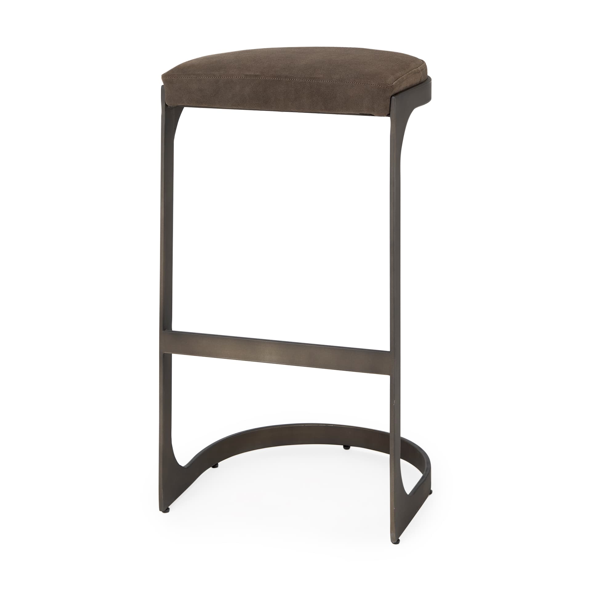 Tyson Backless 31in Seat Bar Stool | Brown/Gray Suede w/ Black Metal — product photograph