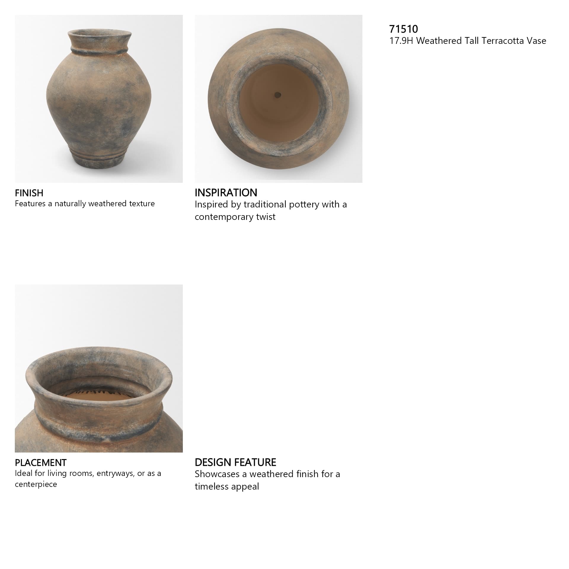 Cotto 17.9H Weathered Tall Terracotta Vase — in a styled room