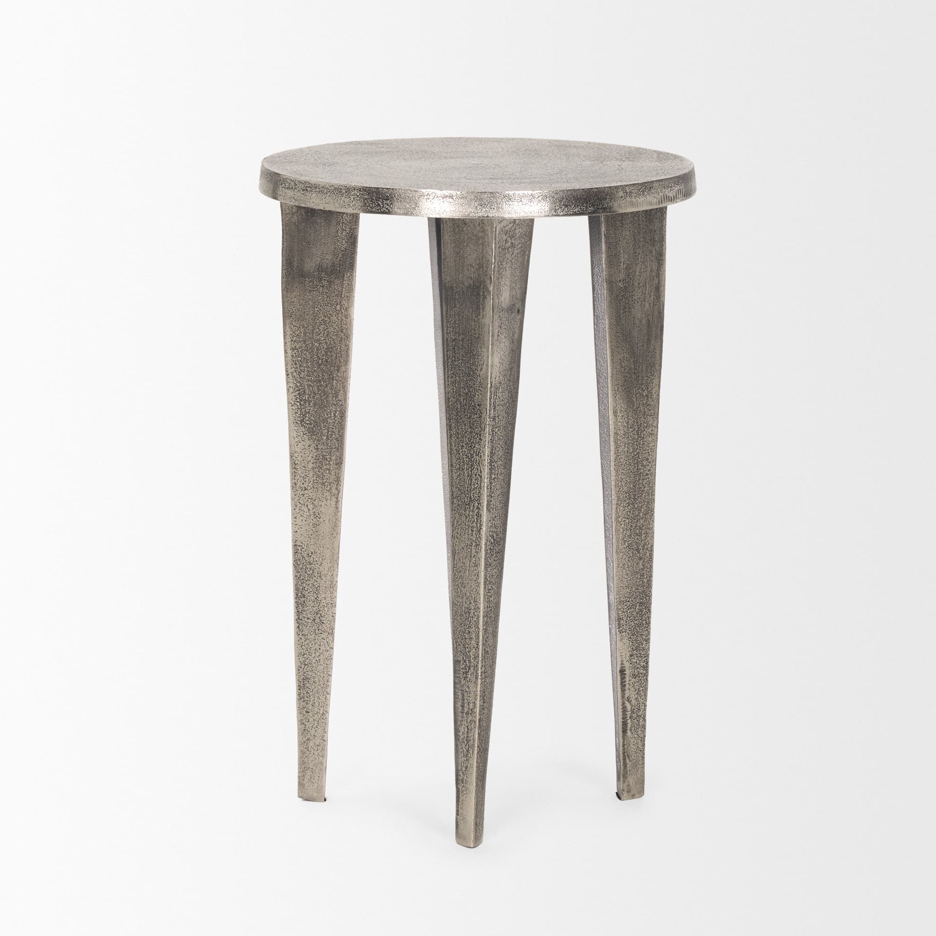 Maggie Textured Silver Nickel Cast Aluminum Metal Accent Table — product photograph