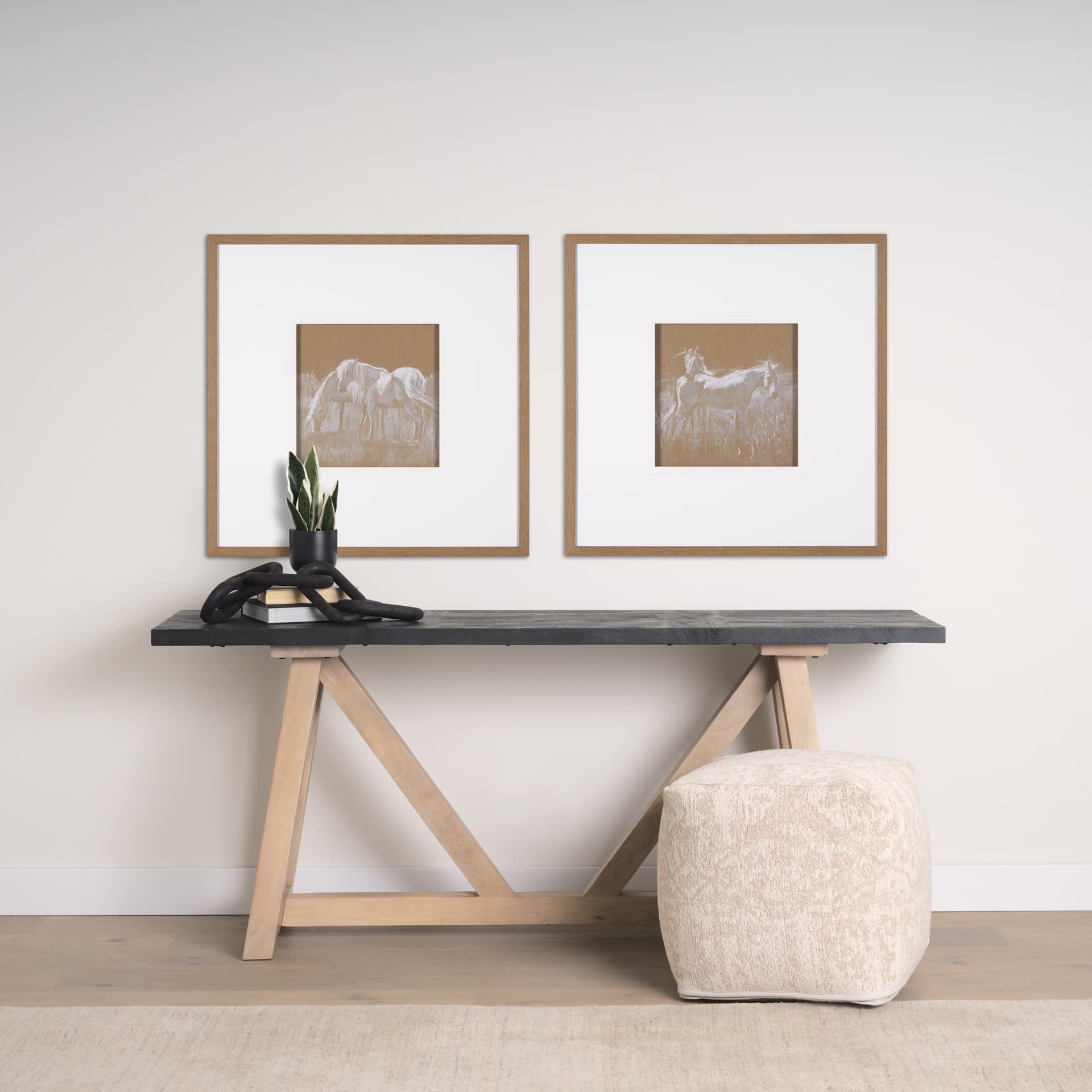 Duo II Horses by Mercana Studio a Framed Art Print Matted under Glass — in a styled room
