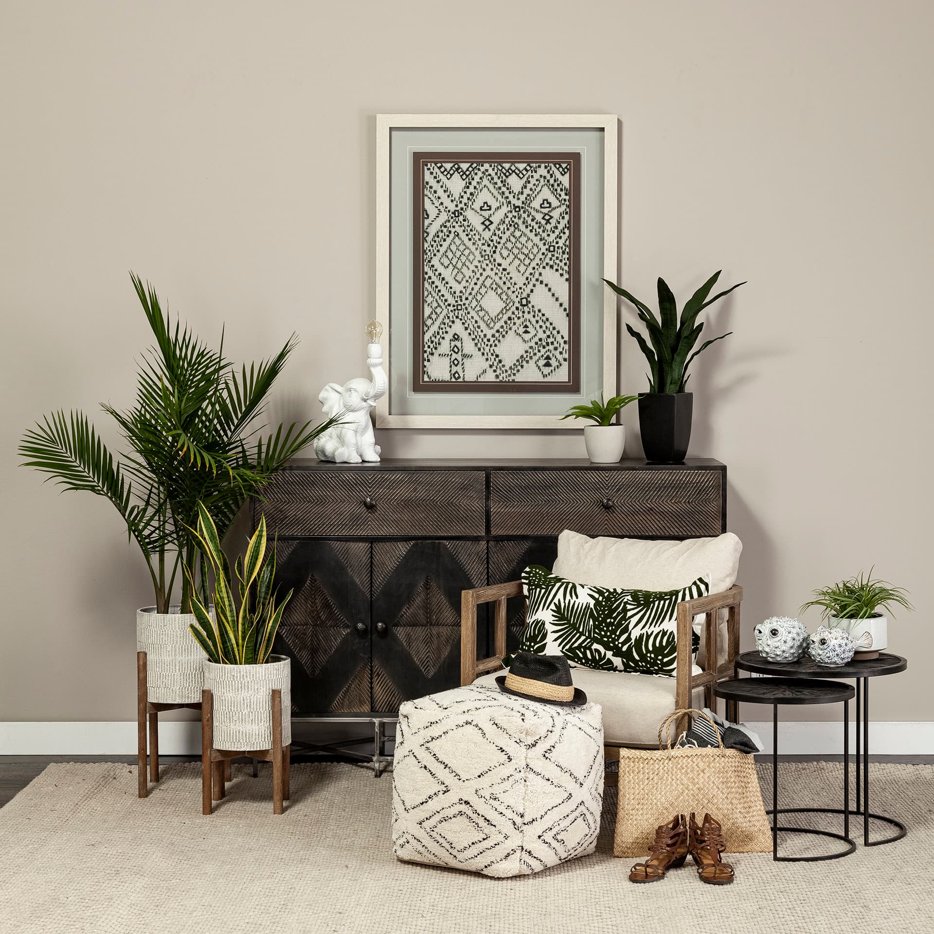 Spike I (Small) 8L x 4W Off-White Ceramic Puffer Fish — in a styled room