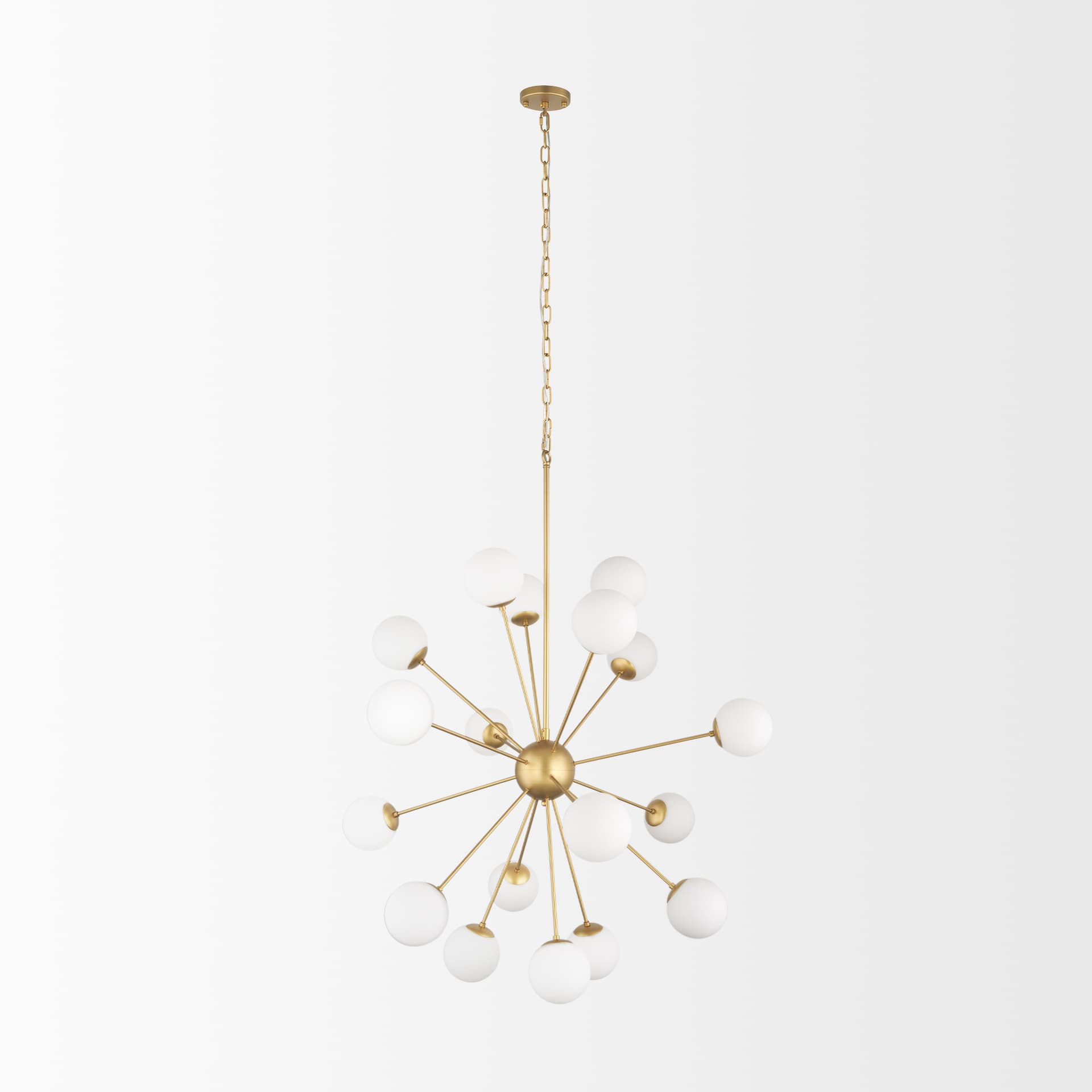 Barbara Brushed Gold Metal w/ Frosted Glass Globes 18-Light Chandelier — product photograph