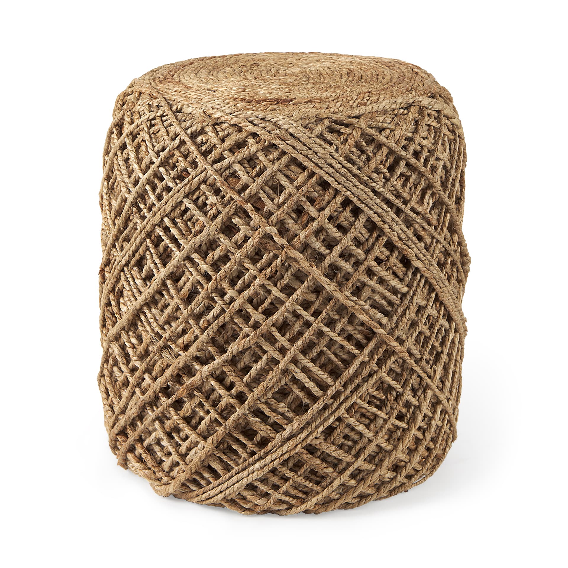 Allium Brown Handwoven Wool Cylindrical Pouf — product photograph