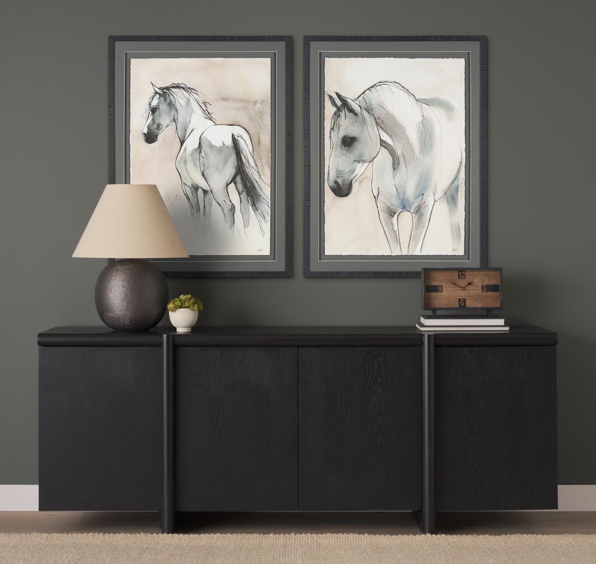 Elegant Beauties II by Mercana Studio Hand-Embellished Framed Artwork Matted under Glass — in a styled room