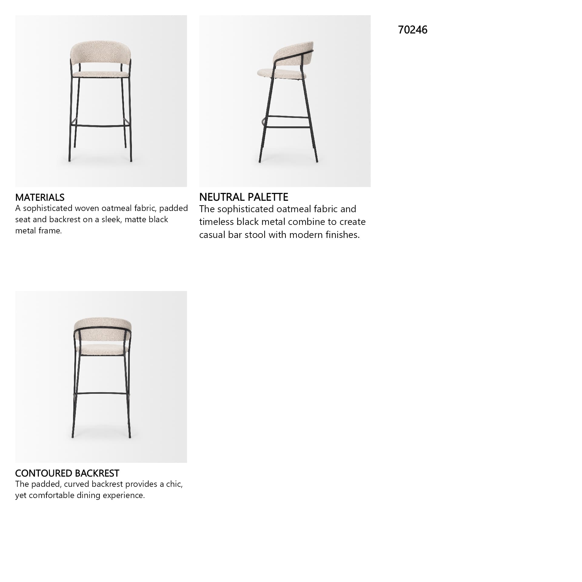 Carolyn Open Back 39.8in Seat Bar Stool | Oatmeal — product photograph