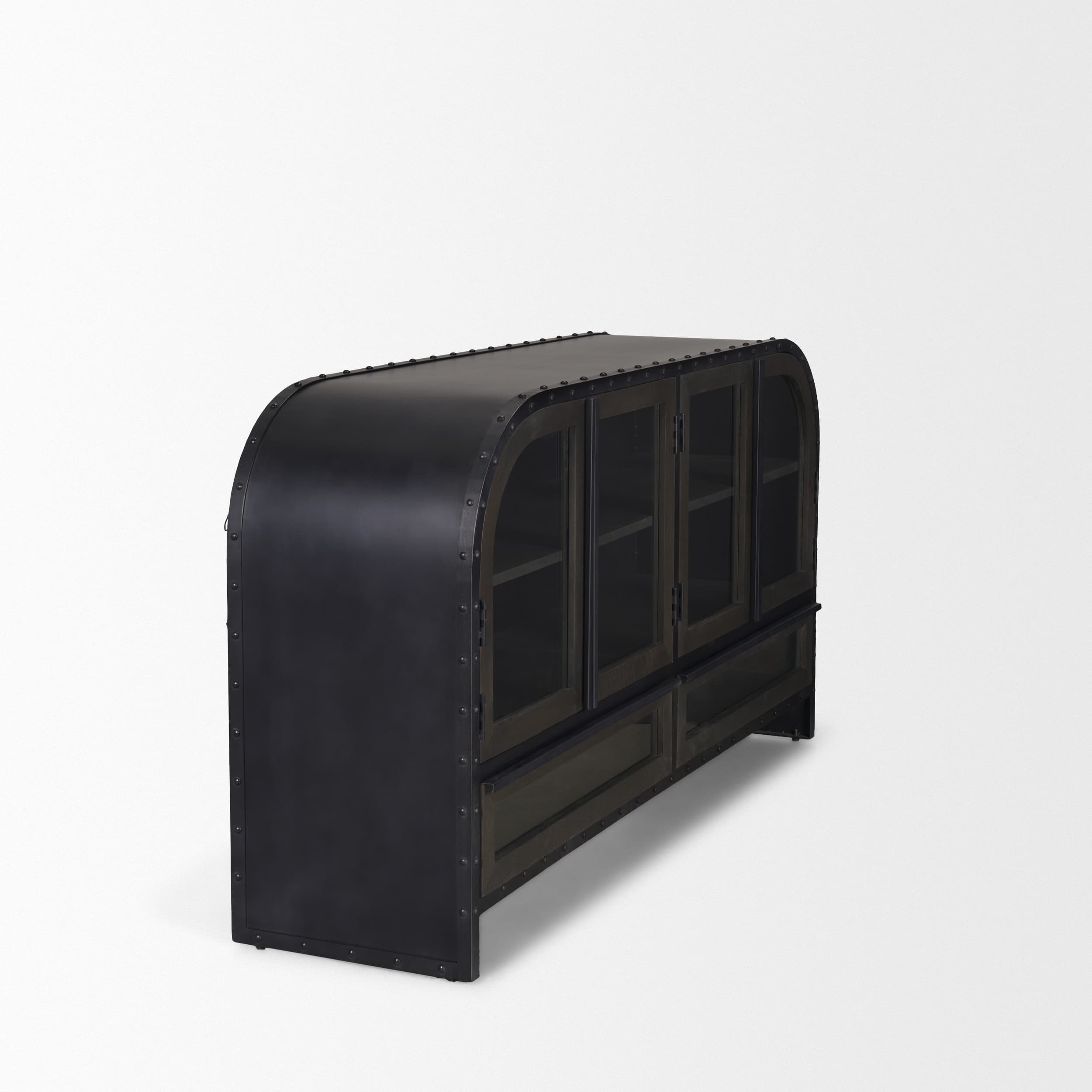 Gehry I 62.3x16.5 Black Metal Frame w/Wood Accent 4 Cabinet Door Two Drawer Sideboard — product photograph