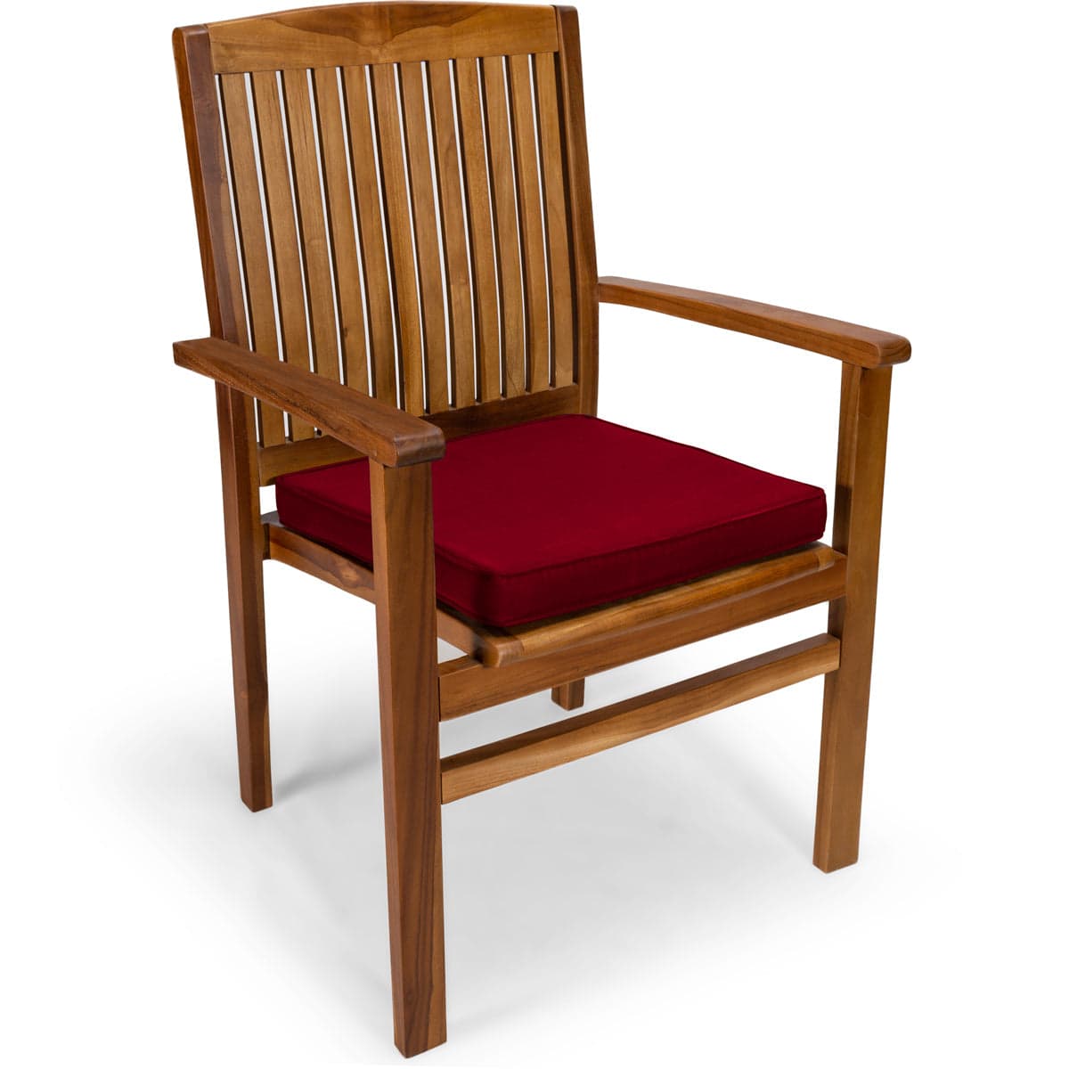 5-Piece Teak Butterfly Extension Table Stacking Chair Set with Red Cushions TD72-24-R — product photograph