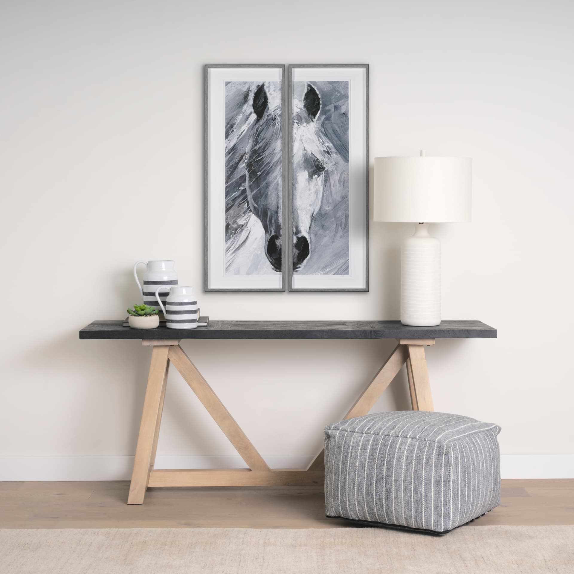 White Horse Portrait by Mercana Studio Hand Embellished Textured Framed Art Print Matted under Glass — in a styled room