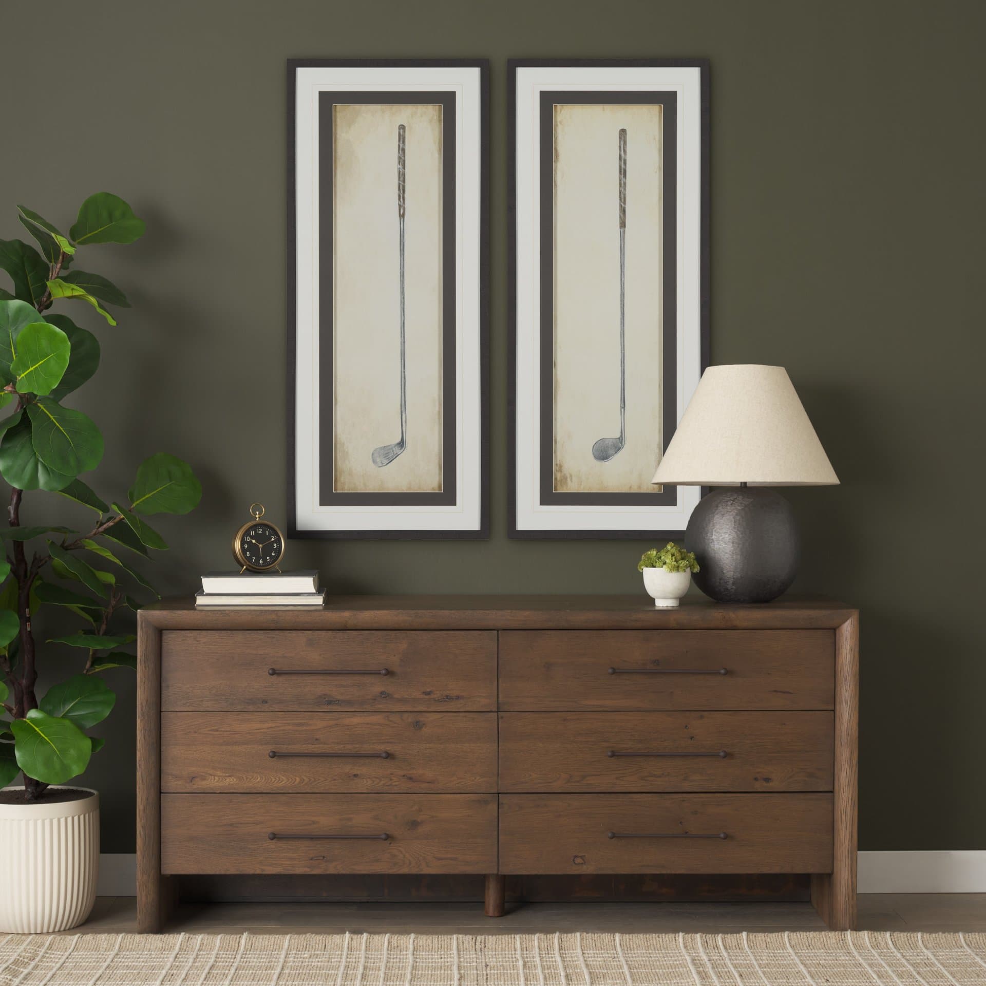 Vintage Golf Club III by Mercana Studio Hand-Embellished Textured Framed Artwork Matted under Glass — in a styled room