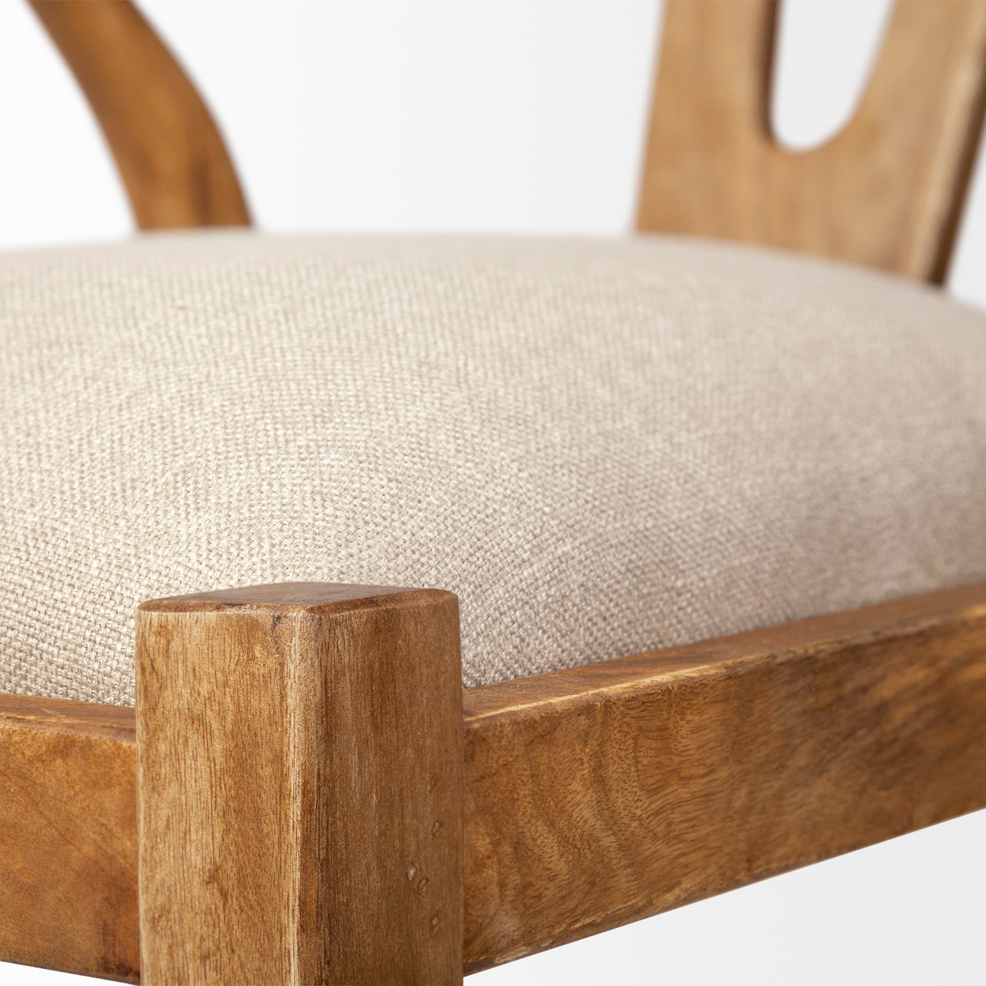 Trixie Curved Back Dining Arm Chair | Cream Fabric w/ Brown Wood — product photograph