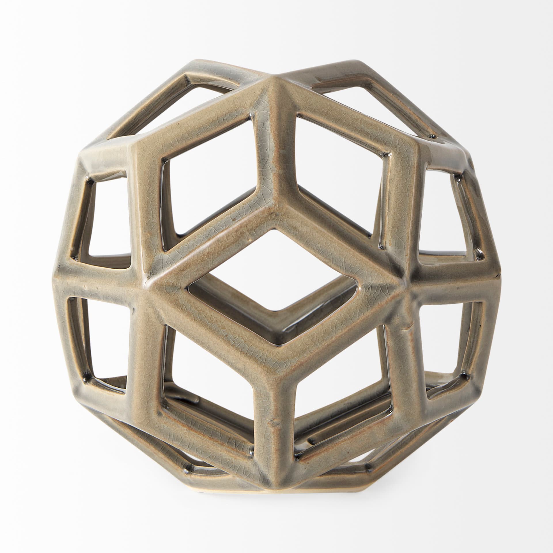 Geom 7.1L x 7.1W x 7.1H Tan Ceramic Geometric Object — product photograph