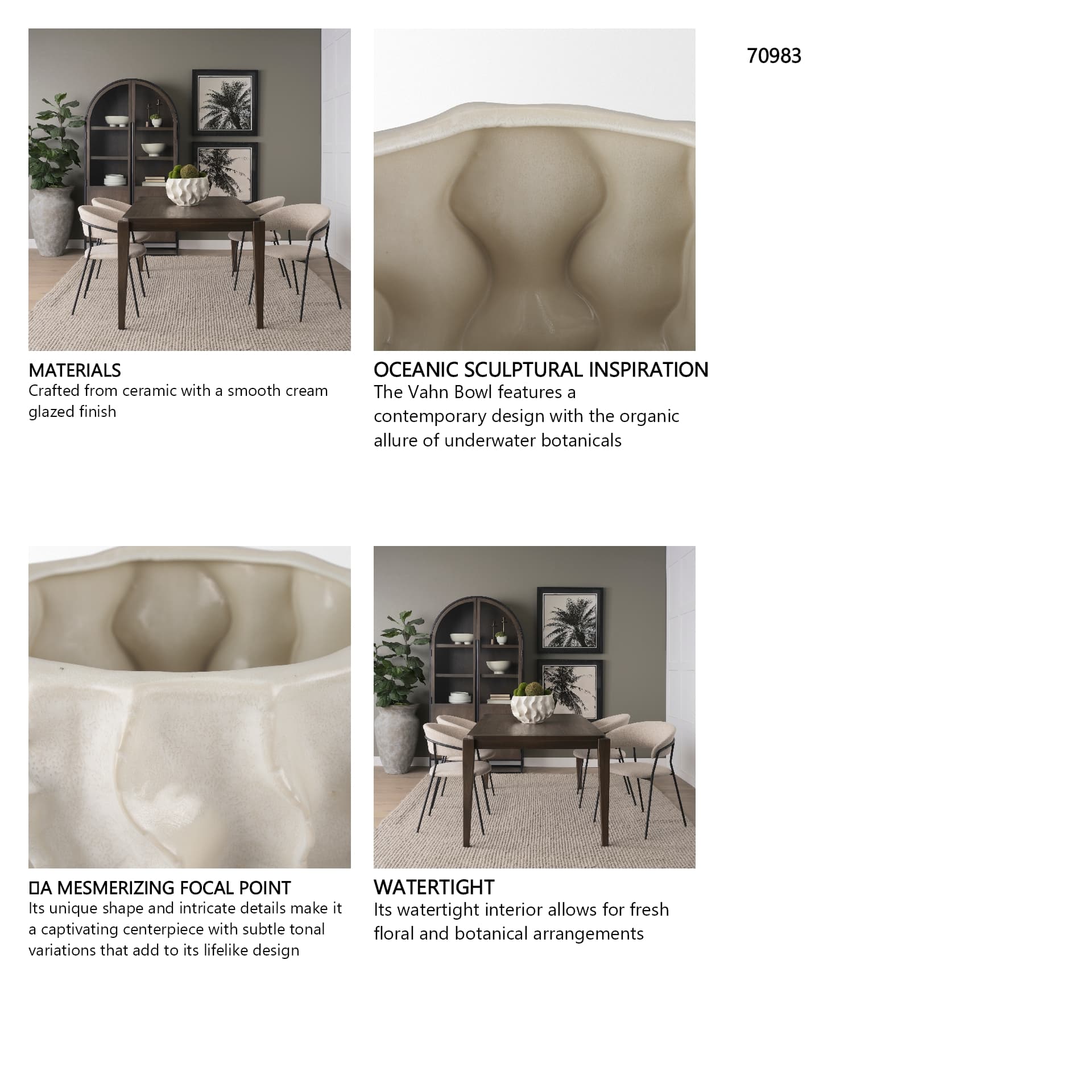 Vahn Sculptural Cream Glazed Decorative Ceramic Bowl — in a styled room