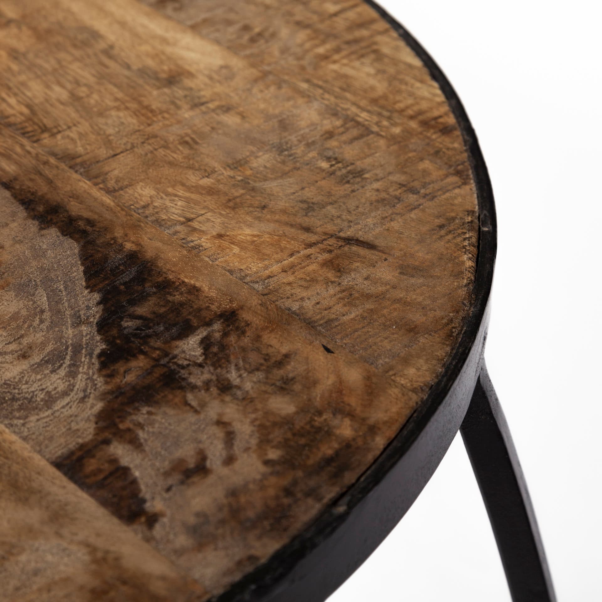 Clapp IV (Set of 2) 20L x 20W Brown Round Wood Top W/ Black Iron Frame Nesting Accent Tables — product photograph