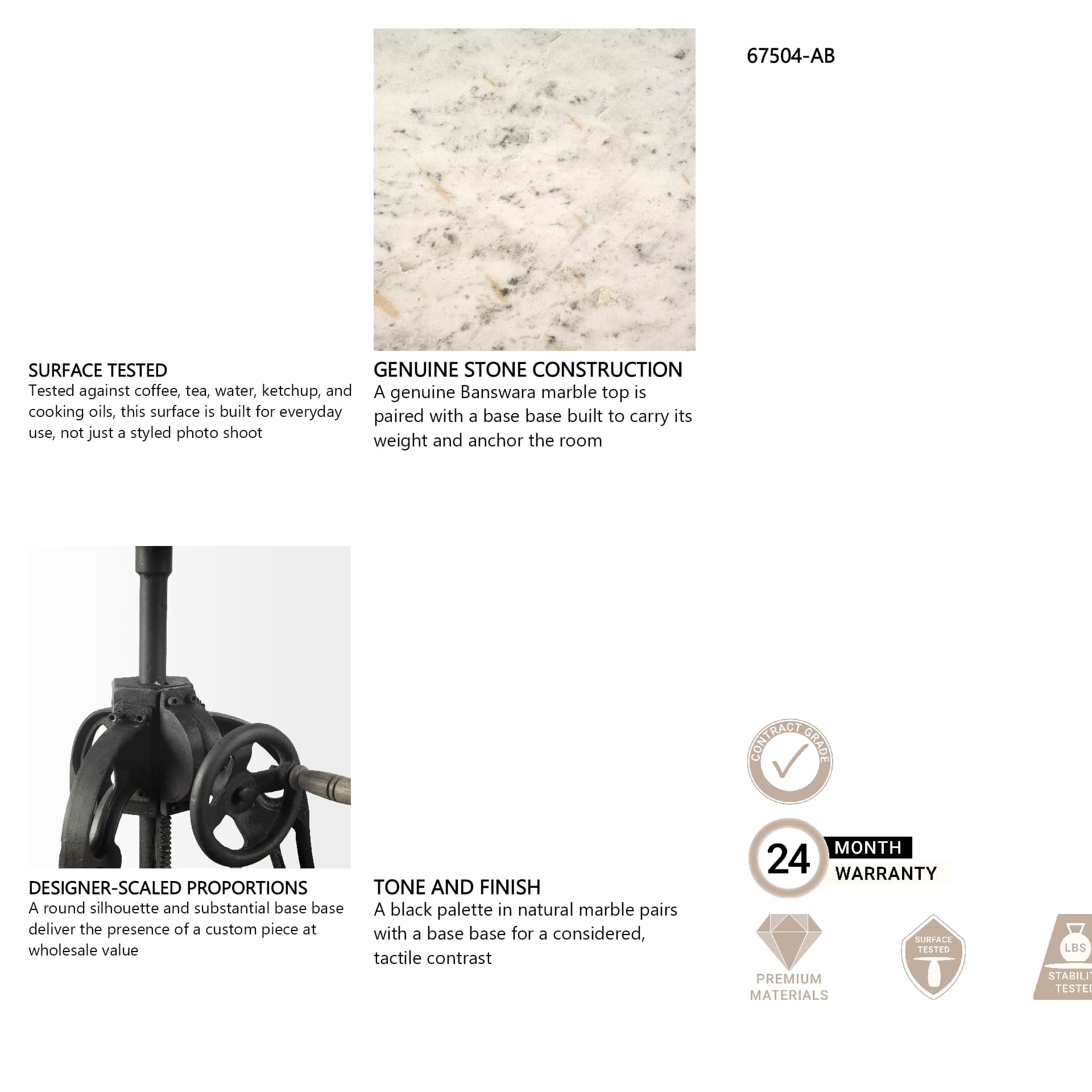 Emslie 30" Round Dining Table | Modern | White Marble & Black Metal | Seats 2 — product photograph
