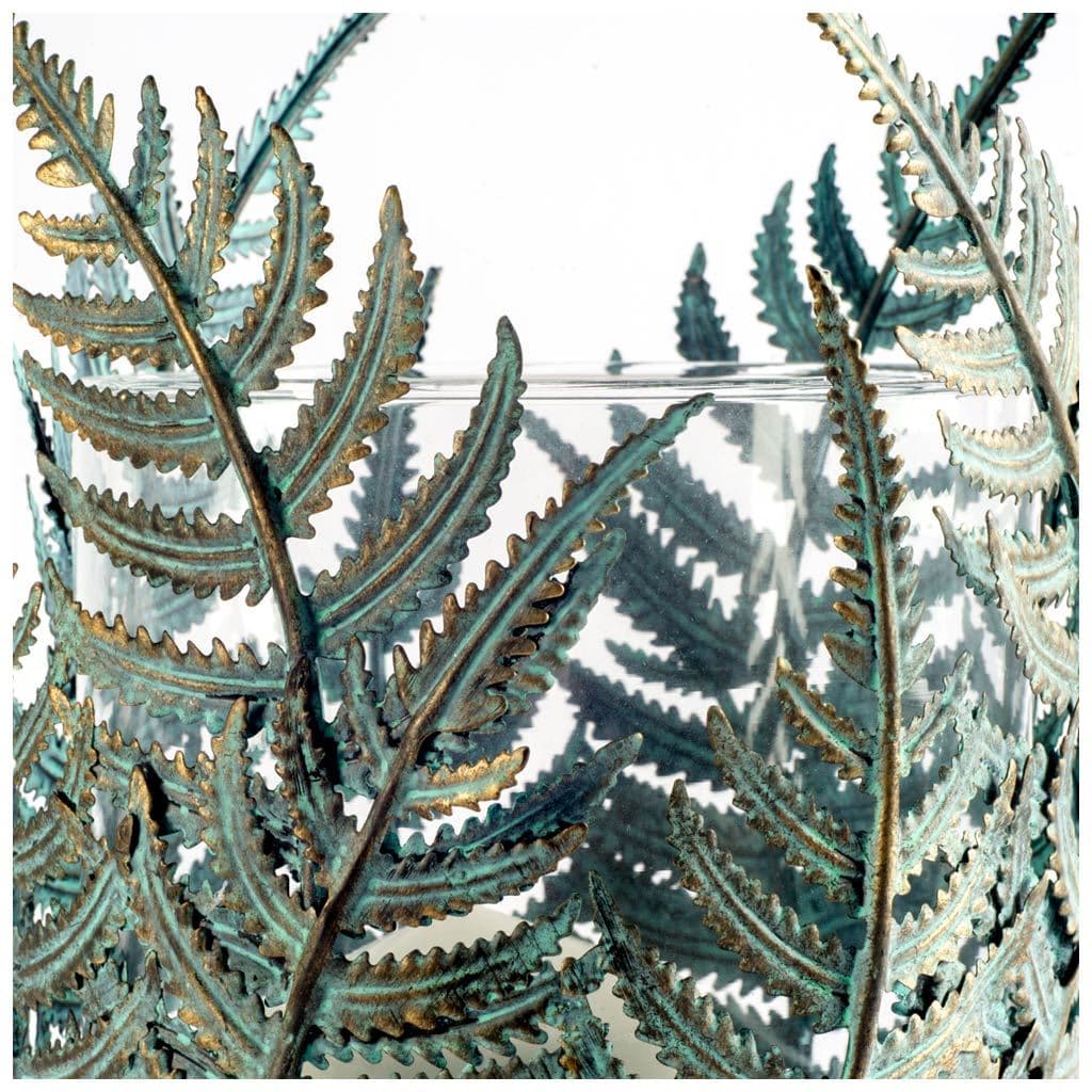 Palen II Large Green/Gold Metal Fern Leaf Table Candle Holder — product photograph