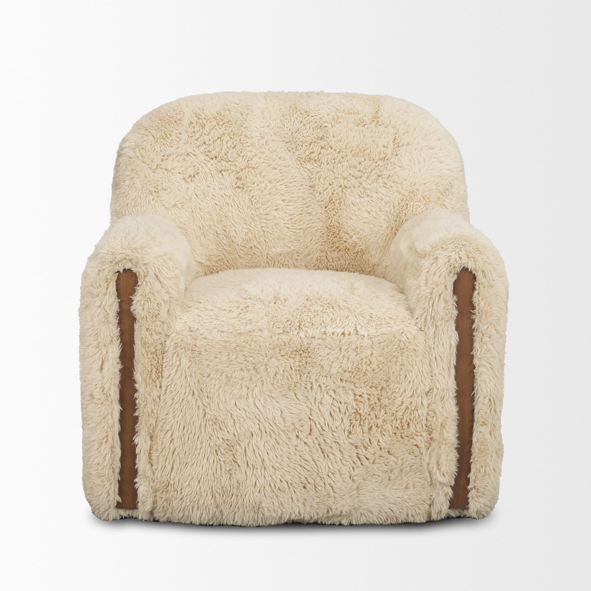 Huntley Cream Faux Fur Fabric Swivel Accent Chair — product photograph