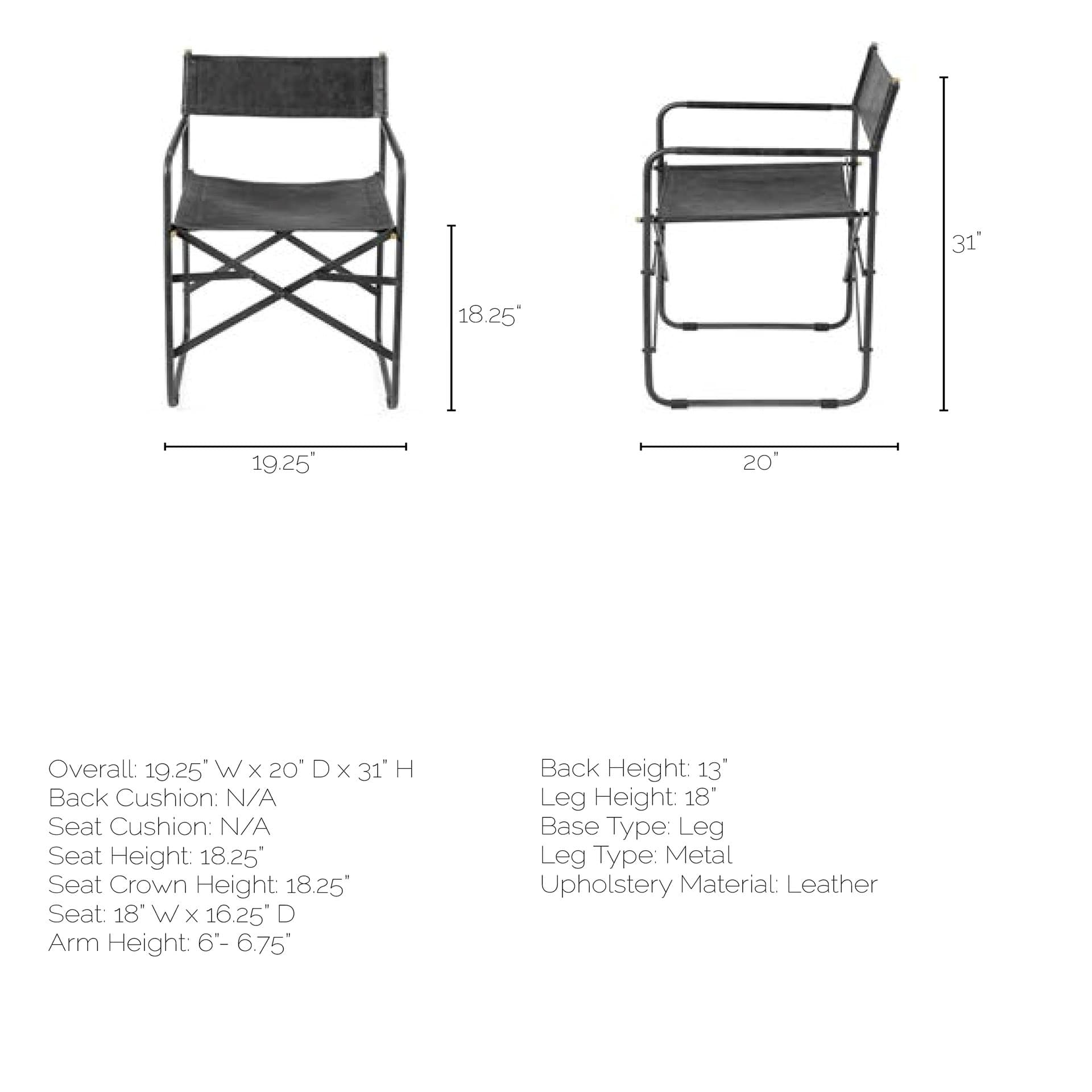 Direttore Curved Back Dining Side Chair | Black Leather w/ Black Iron — product photograph