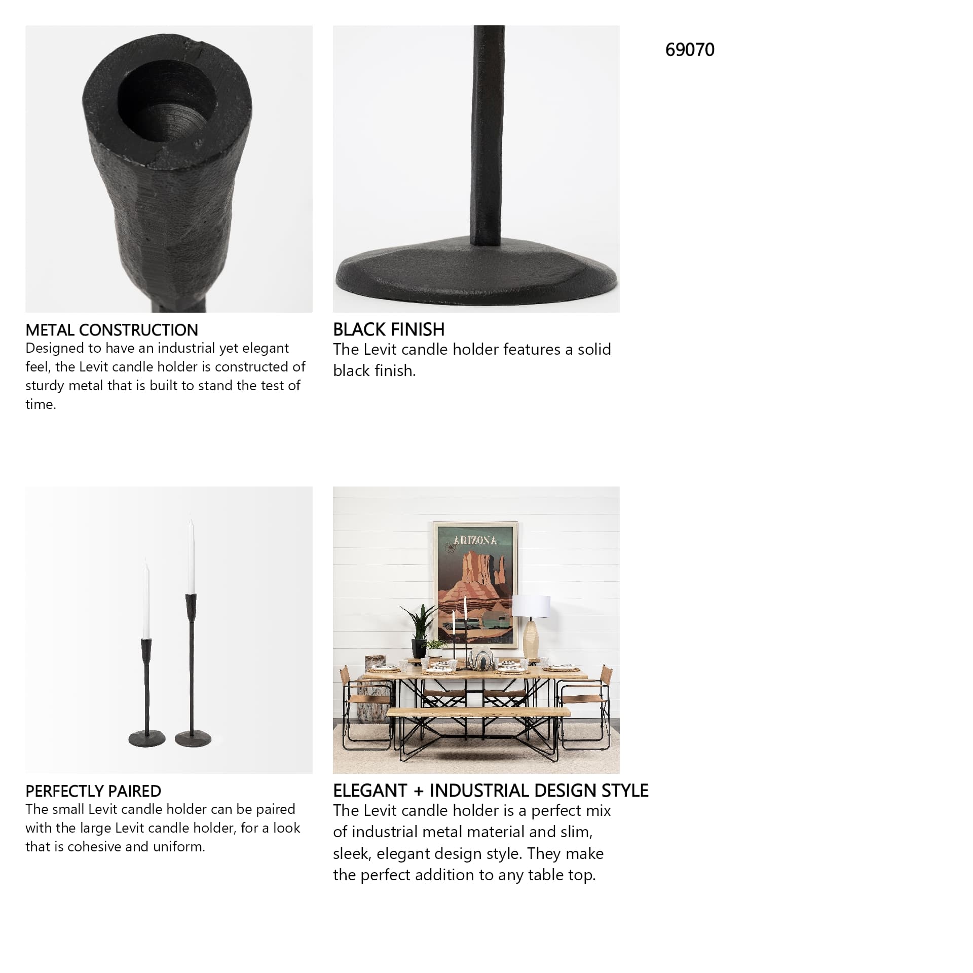 Levit (Small) Black Table Candle Holder — in a styled room