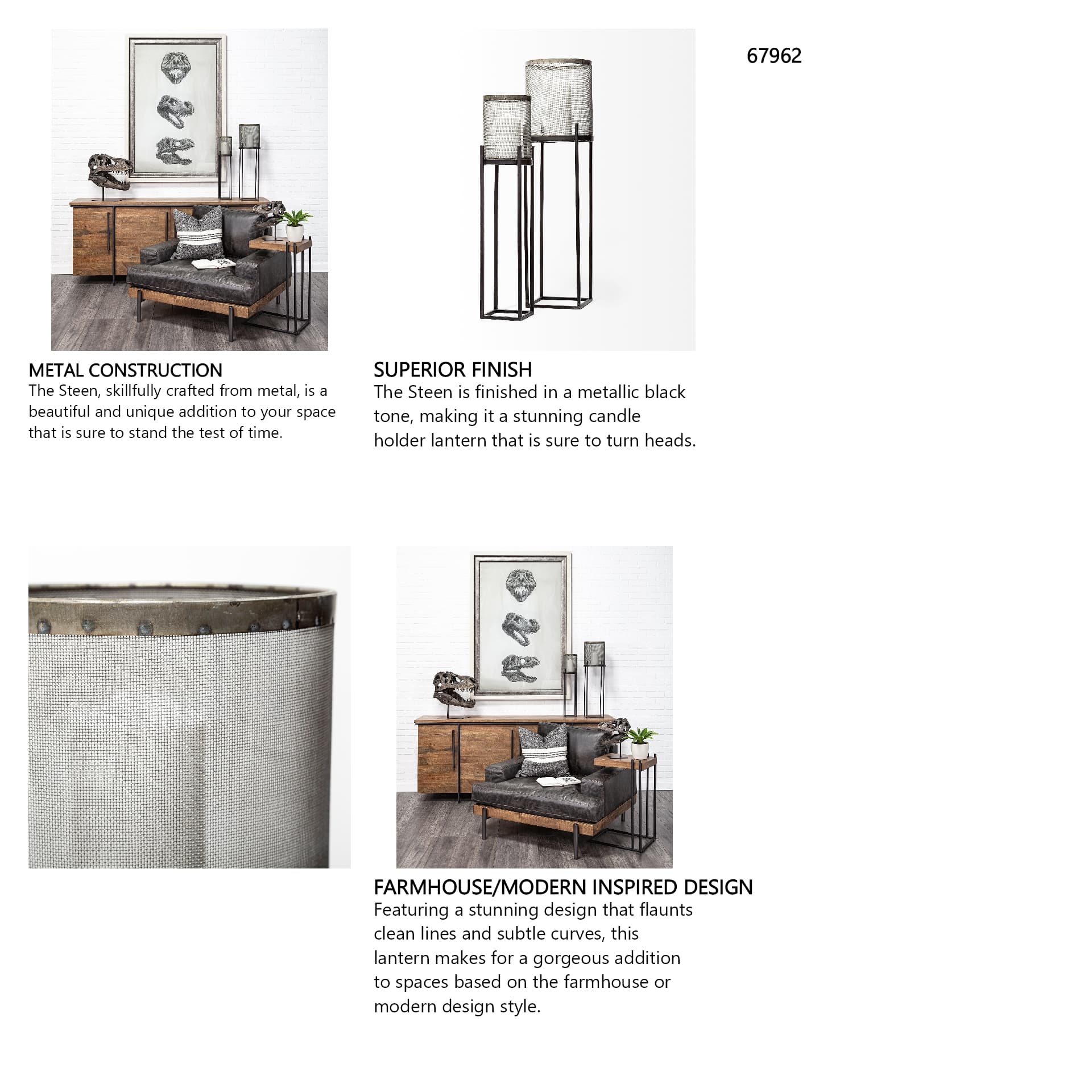 Steen Set of Two Black Meshed Metal Candle Holder Lanterns — in a styled room