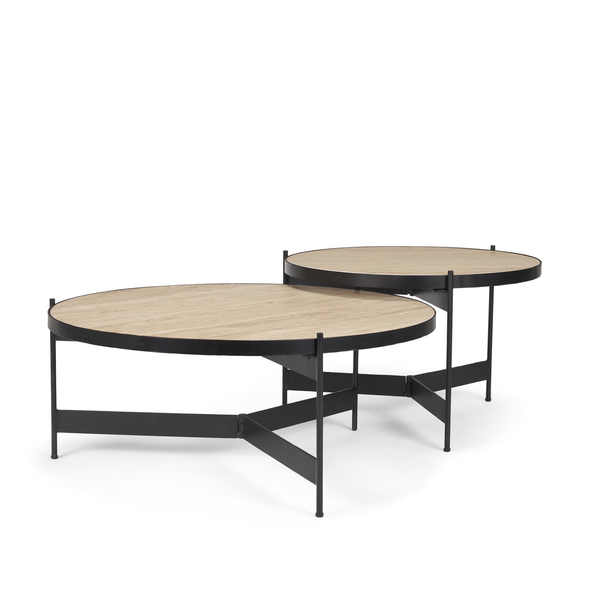 Wade Travertine Marble w/ Matte Black Metal Coffee Tables — product photograph
