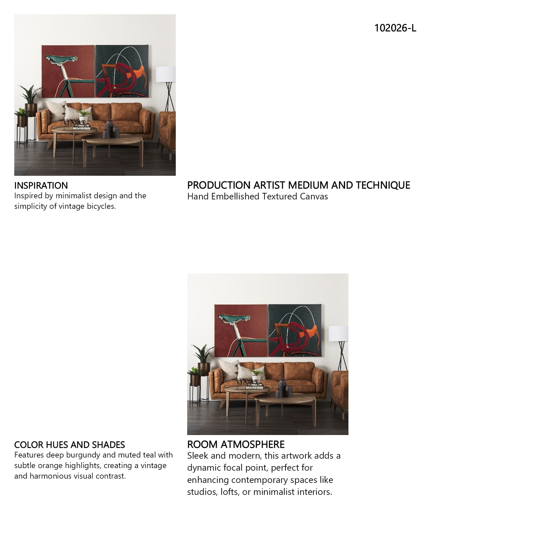 Bike Saddle Orange by Alarm a Hand Embellished Textured Canvas — in a styled room