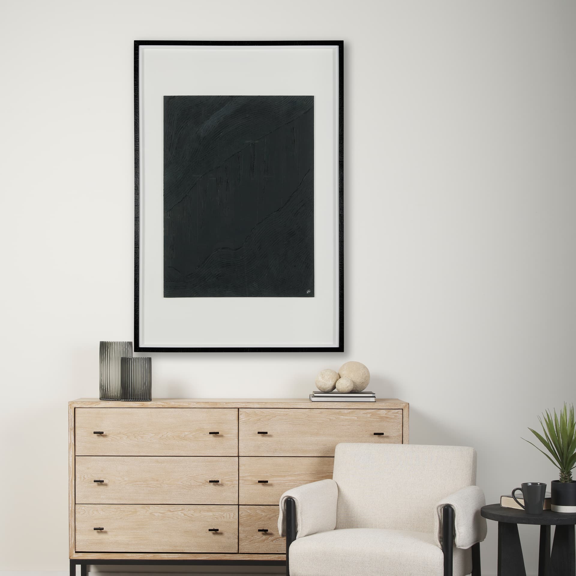 Slate II by Studio M a handmade Original Framed Artwork under Glass — in a styled room