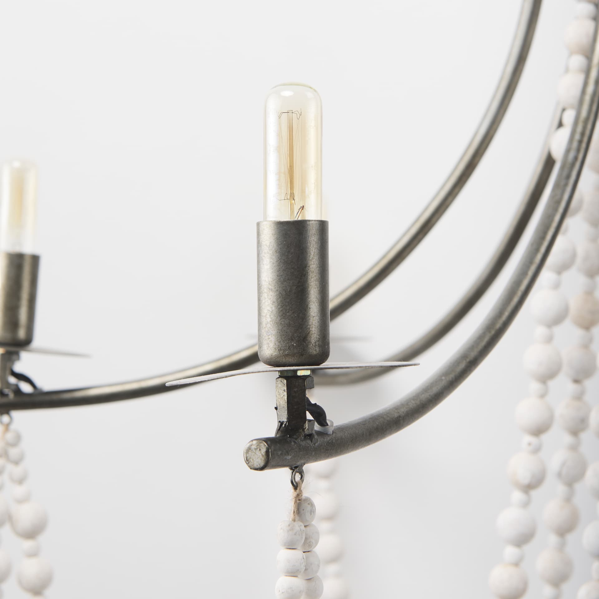 Selma White Wood Bead and Metal Chandelier — product photograph