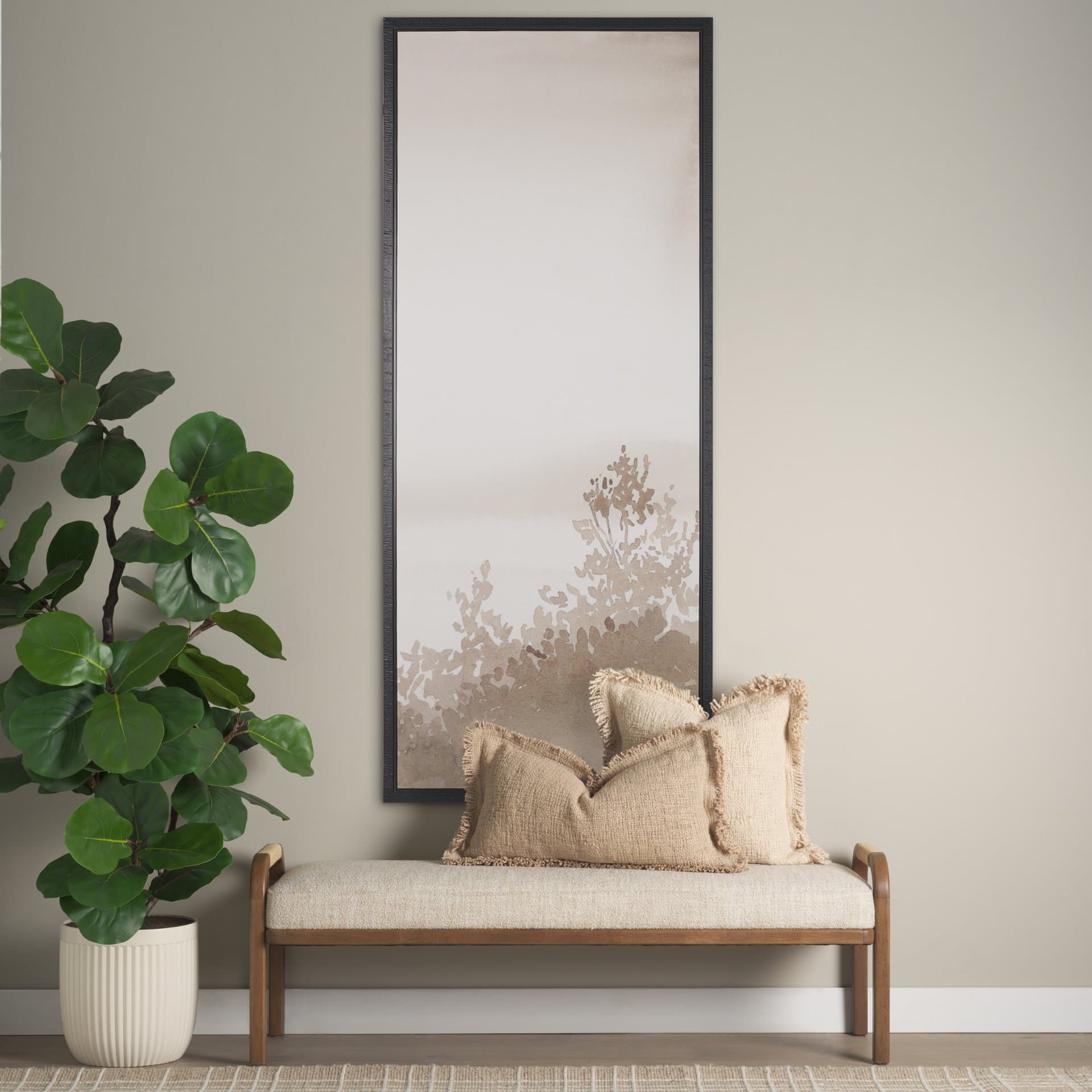 Lowland Fog B by Mercana Studio Hand-Embellished Textured Framed Canvas Artwork — in a styled room