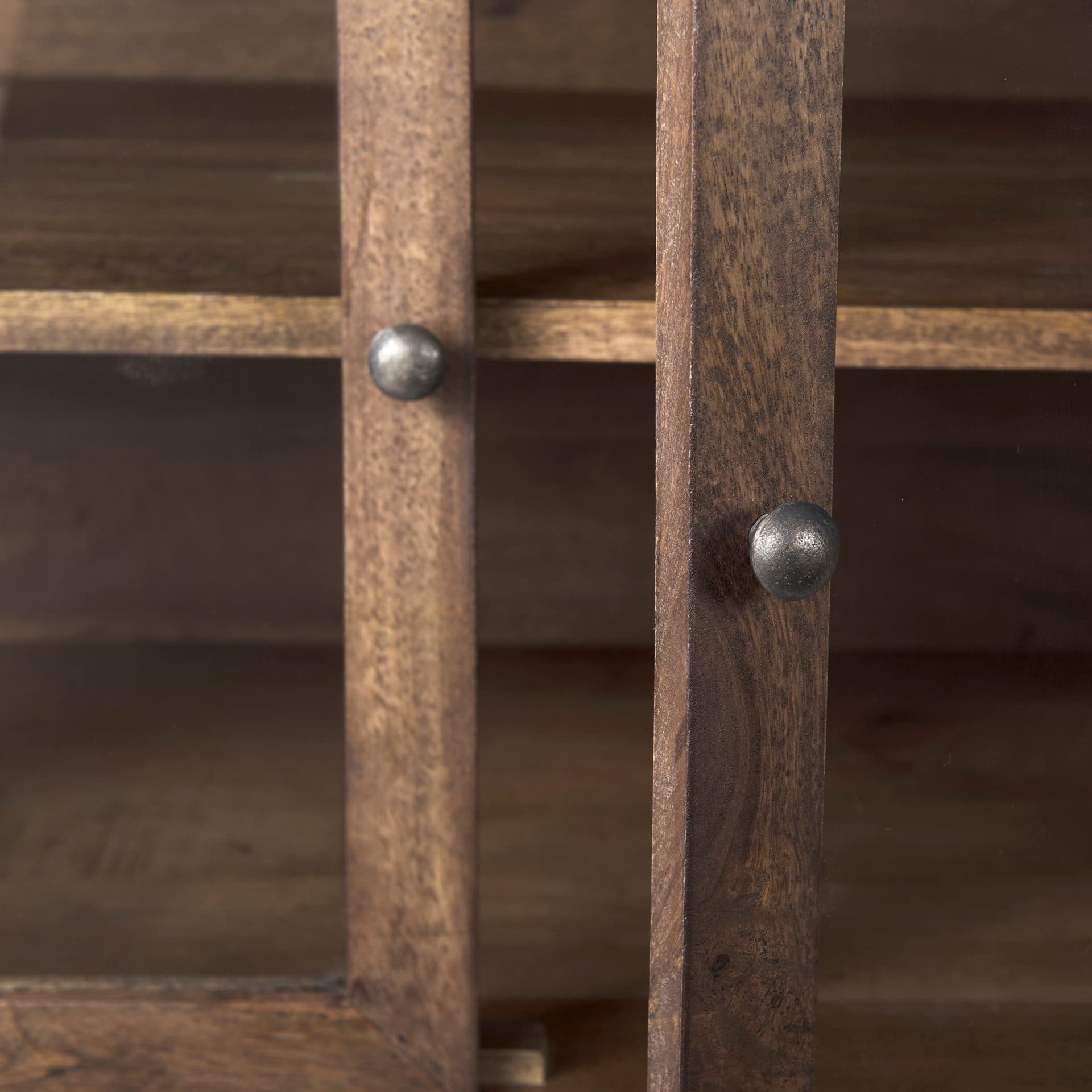 Arelius 70L x 18.75W x 32H Medium Brown, Black Metal Base w/ 4 Glass Door Cabinets Sideboard — product photograph
